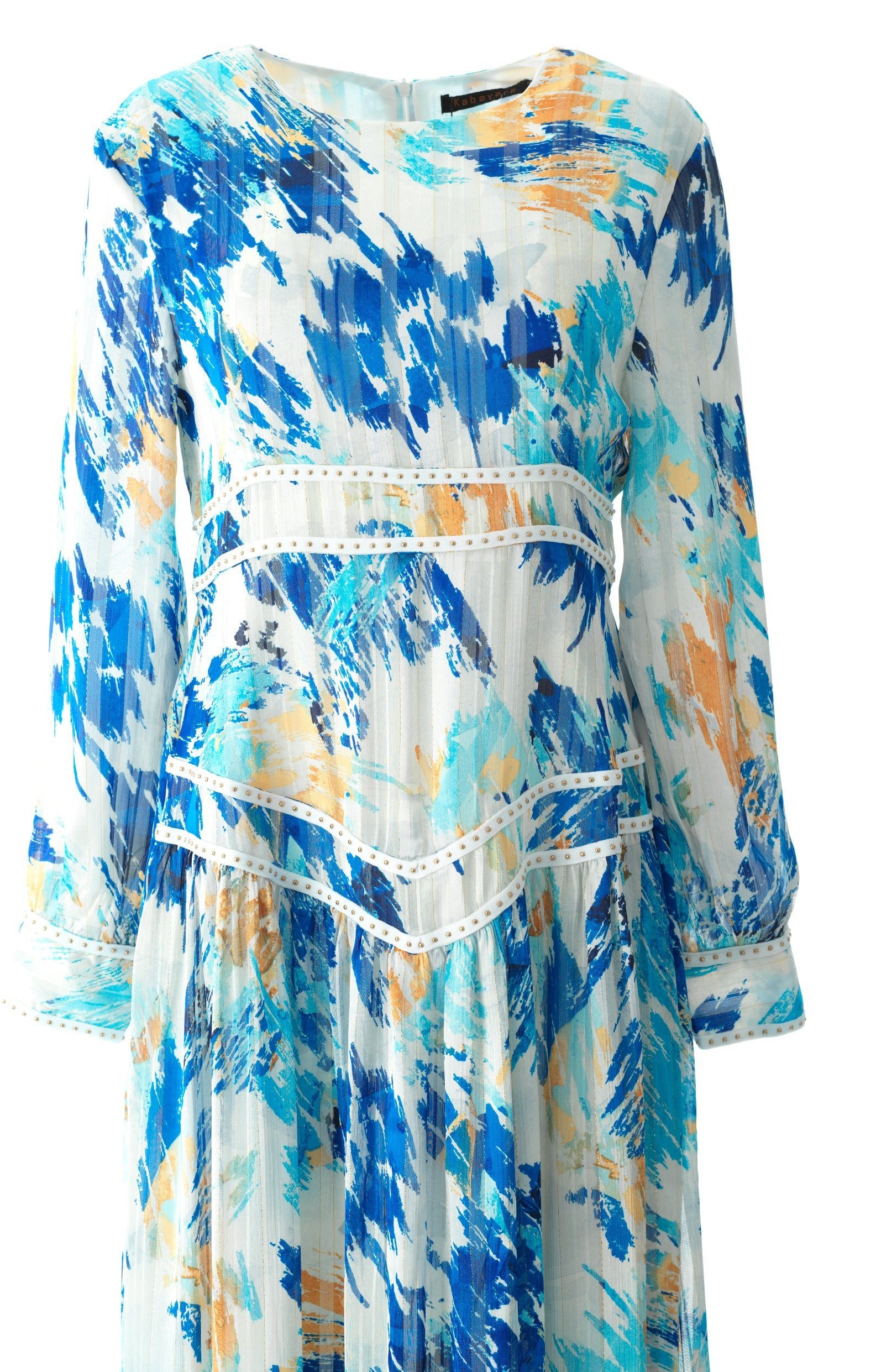 Hiba Abstract print silk chiffon shimmer maxi dress Kabayare