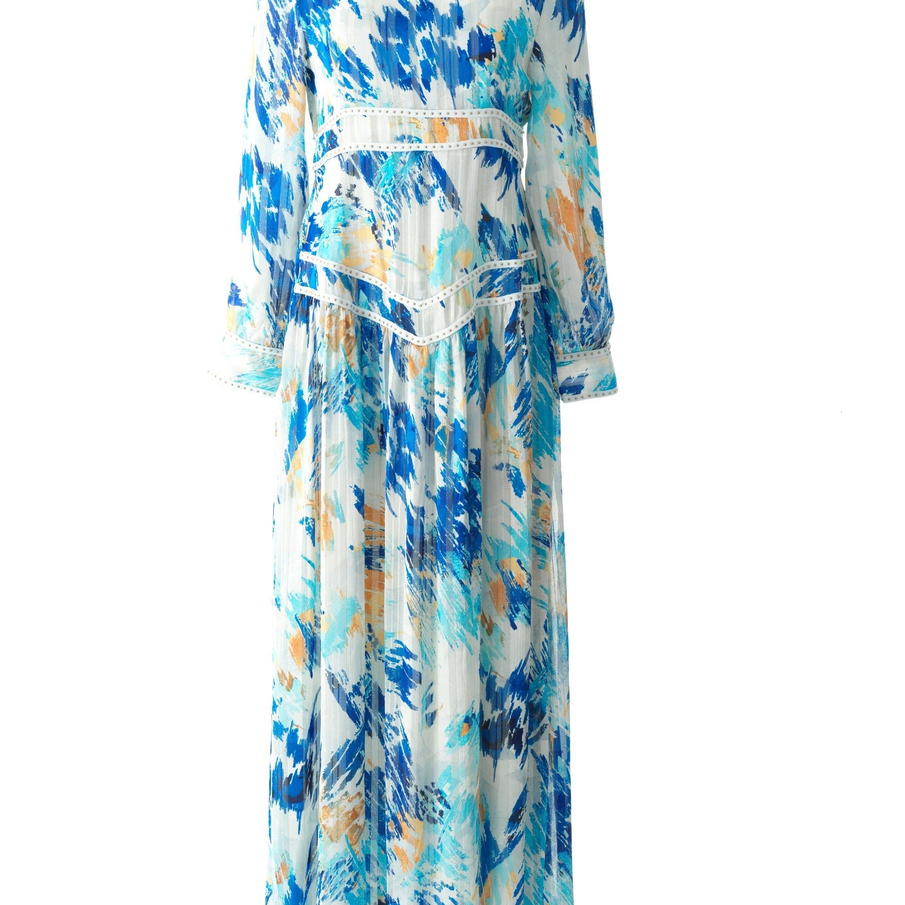 Hiba Abstract print silk chiffon shimmer maxi dress Kabayare