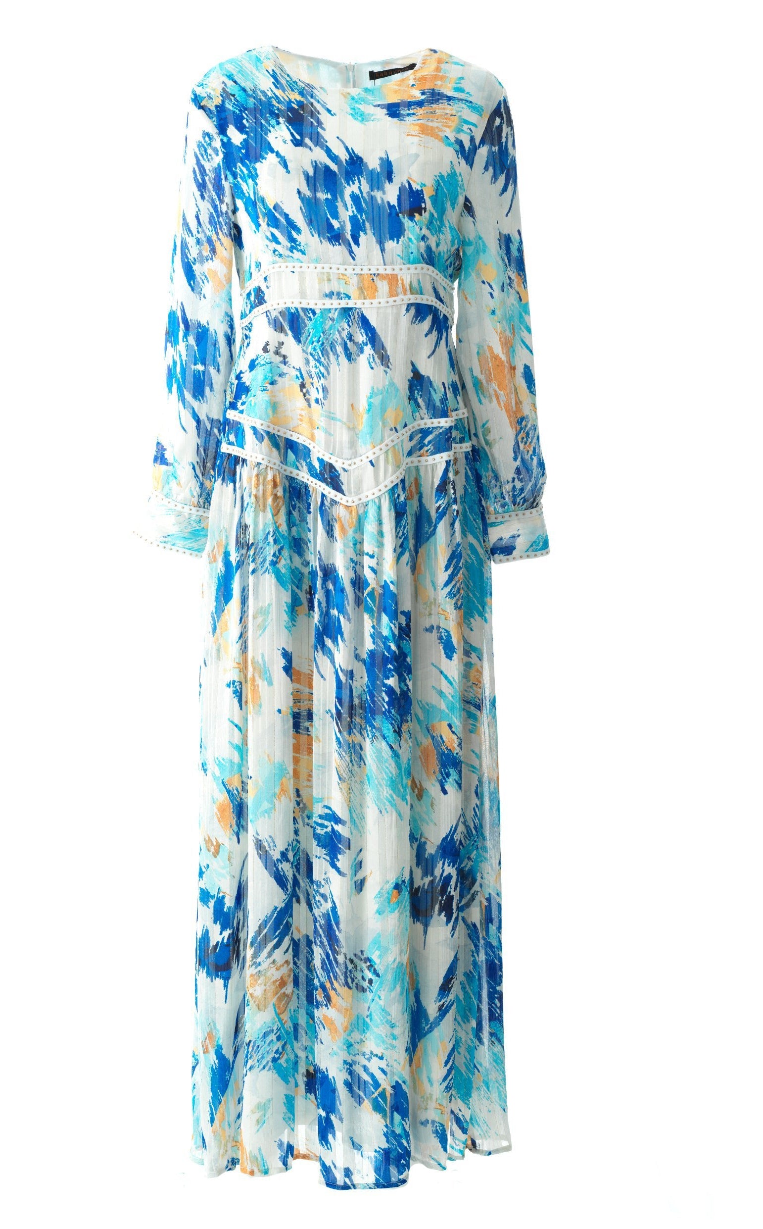 Hiba Abstract print silk chiffon shimmer maxi dress Kabayare