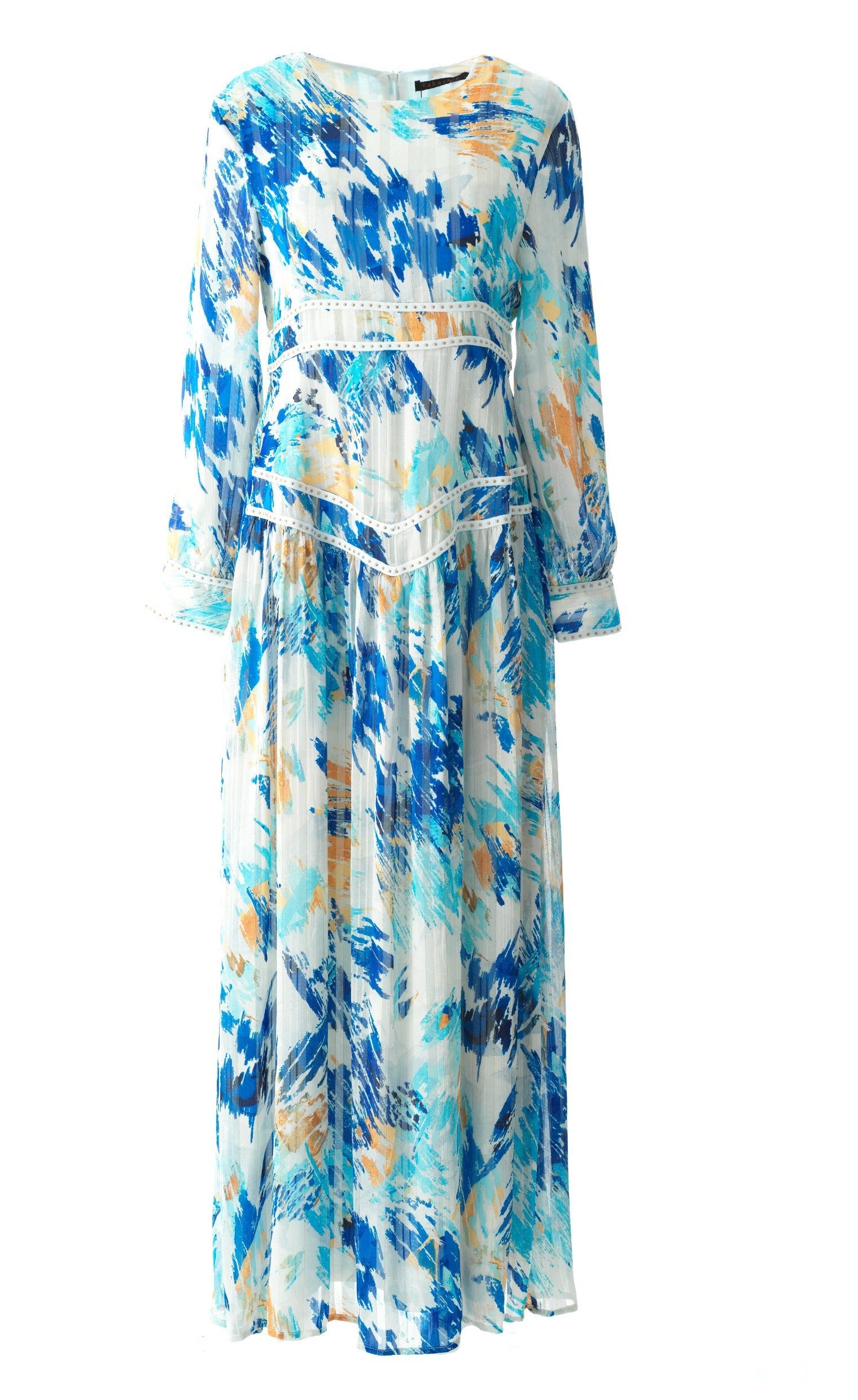Hiba Abstract print silk chiffon shimmer maxi dress Kabayare