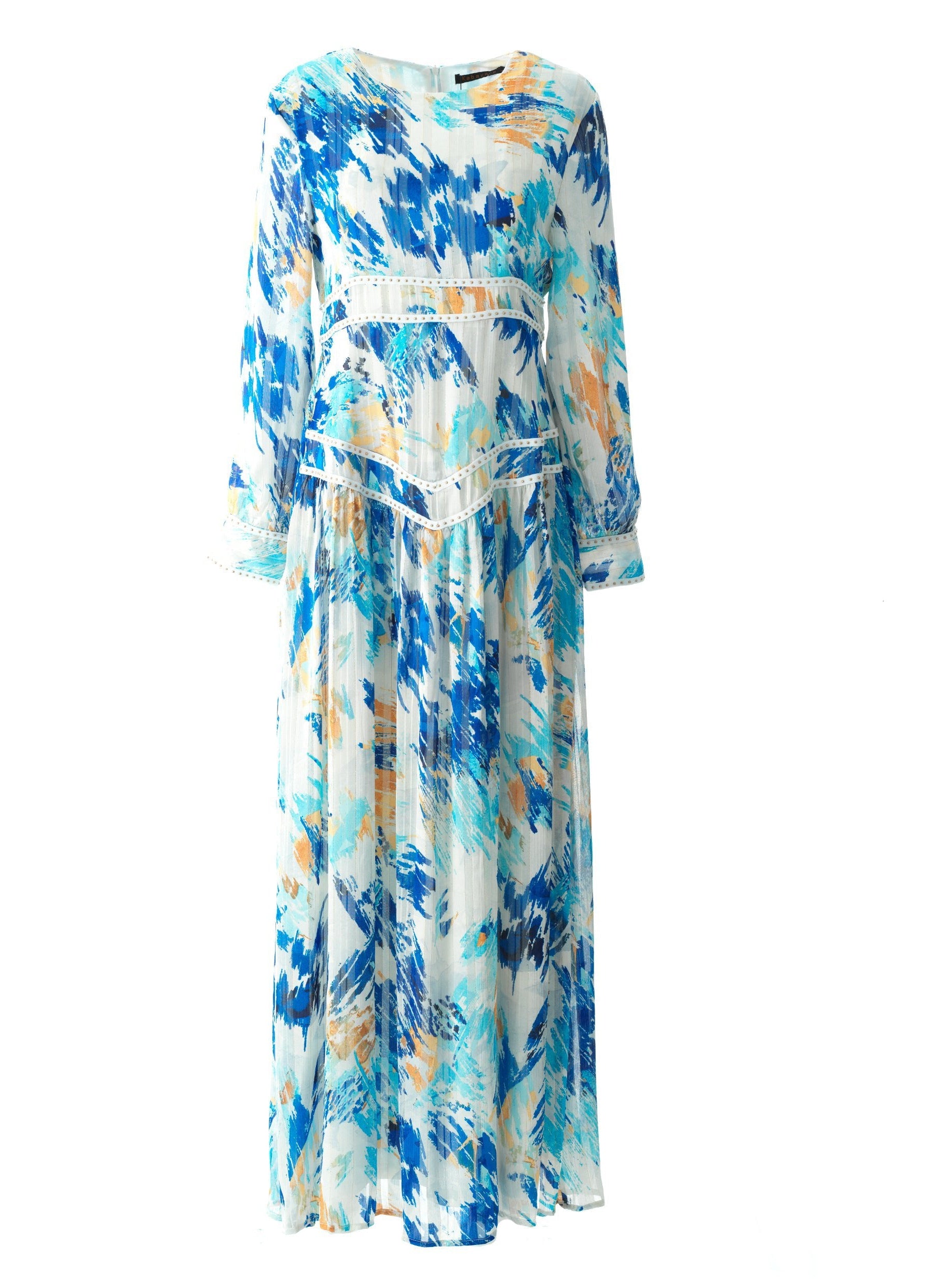 Hiba Abstract print silk chiffon shimmer maxi dress Kabayare