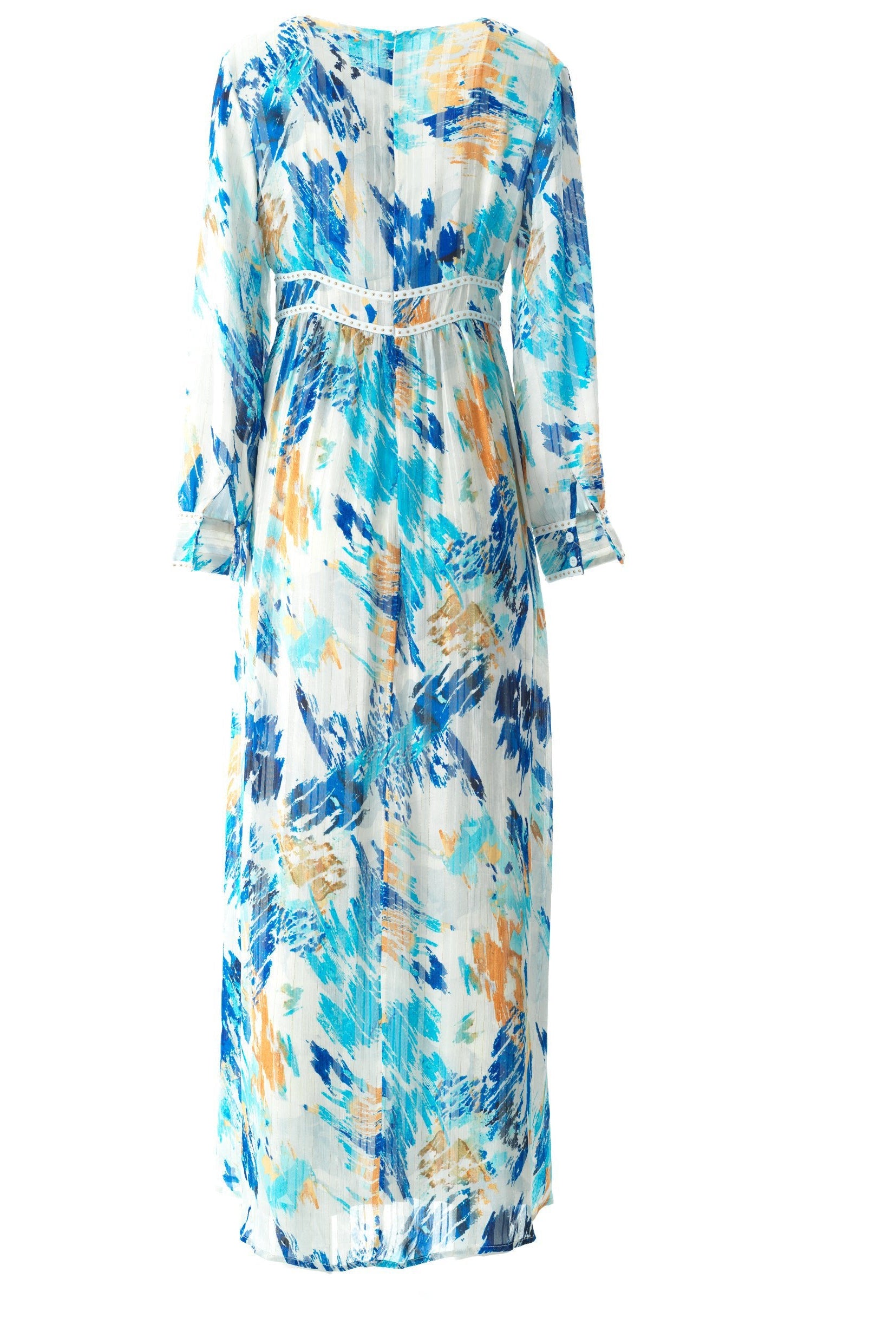 Hiba Abstract print silk chiffon shimmer maxi dress Kabayare