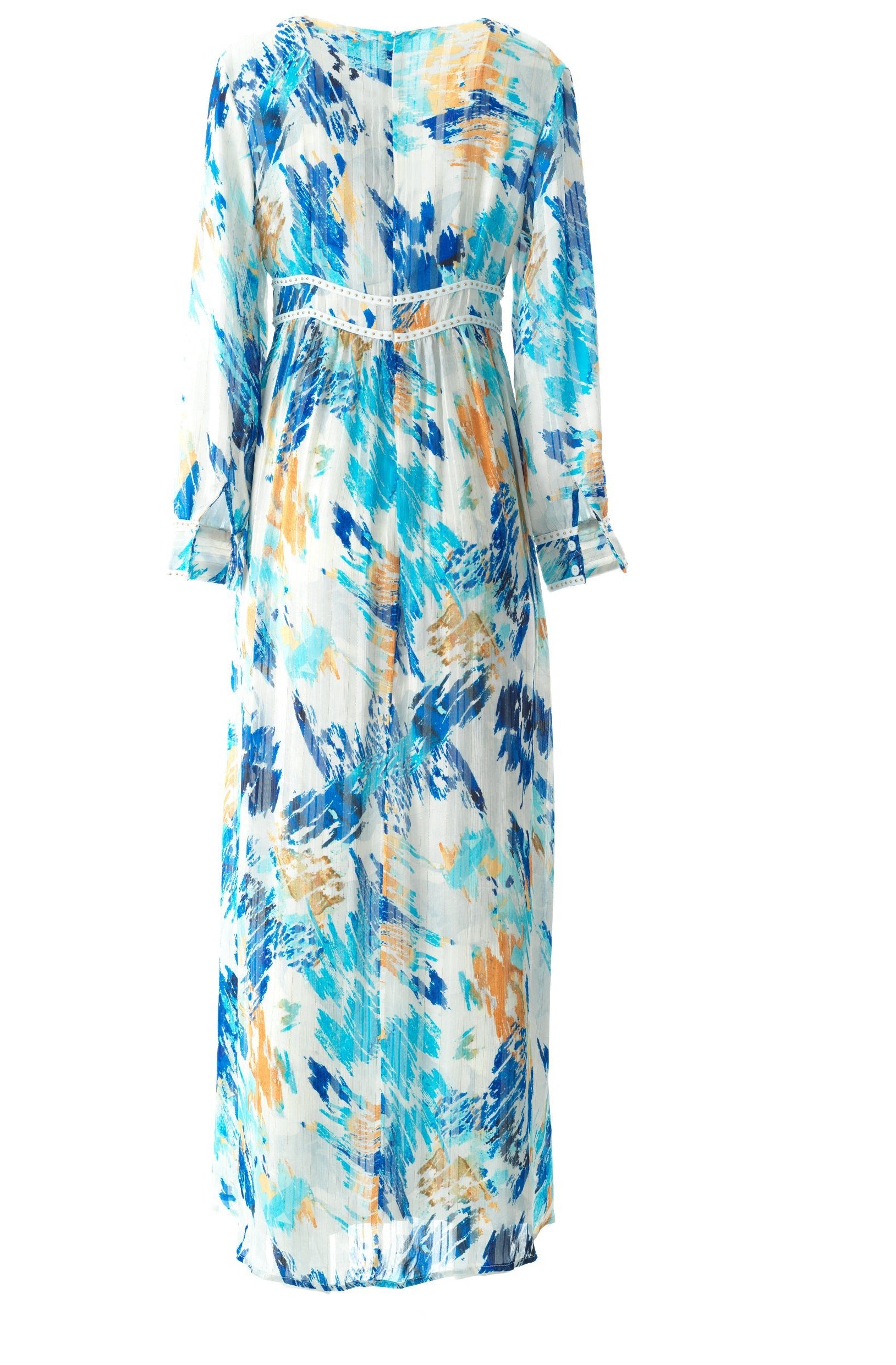 Hiba Abstract print silk chiffon shimmer maxi dress Kabayare