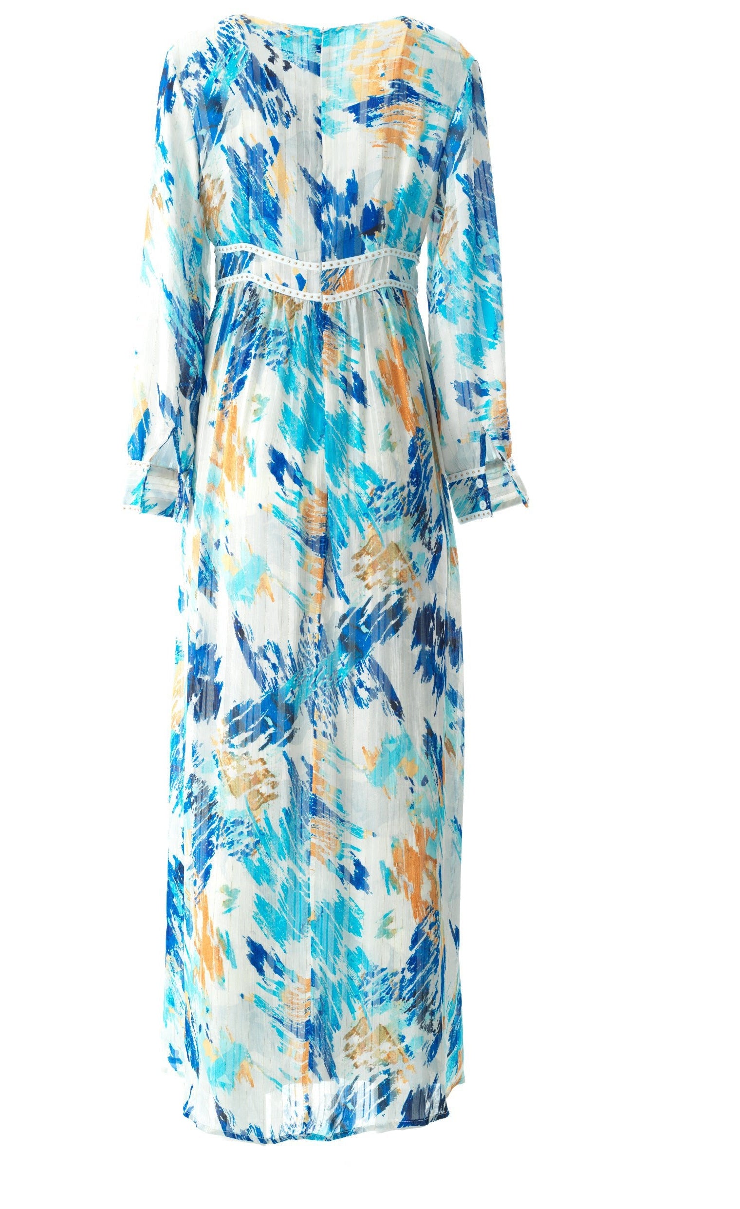 Hiba Abstract print silk chiffon shimmer maxi dress Kabayare