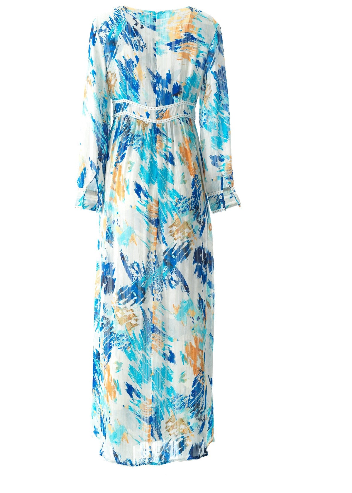 Hiba Abstract print silk chiffon shimmer maxi dress Kabayare