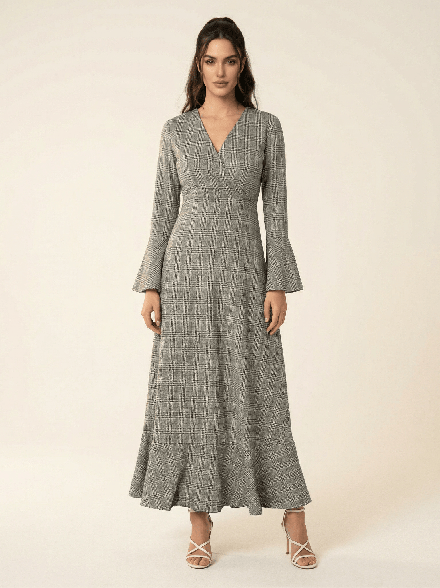 Houndstooth print maxi dress b Kabayare