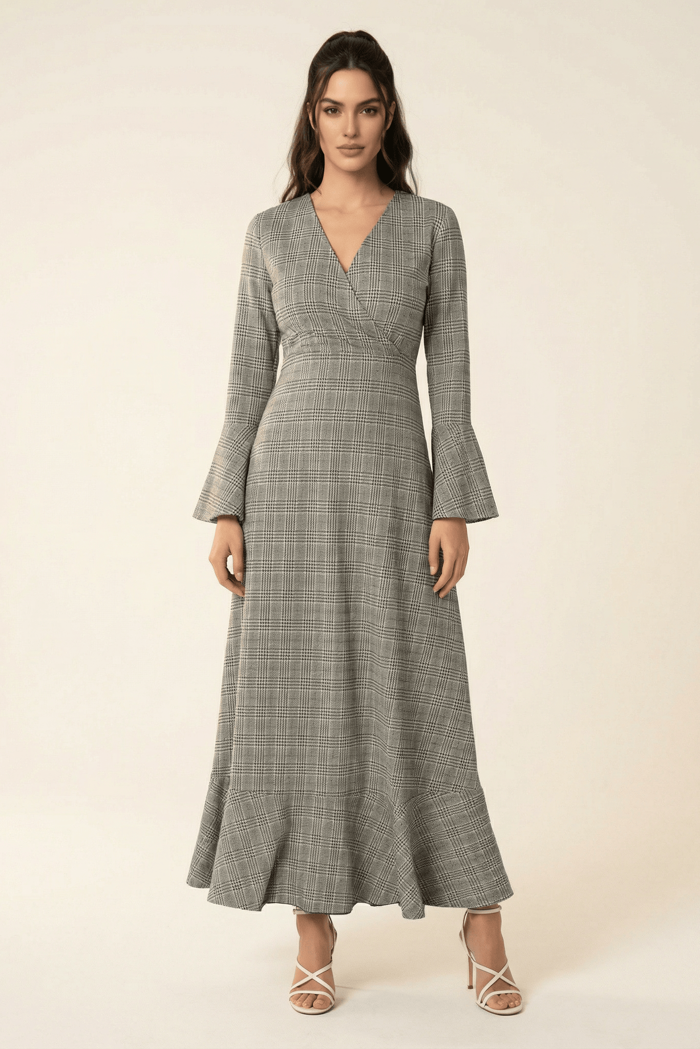 Houndstooth print maxi dress b Kabayare