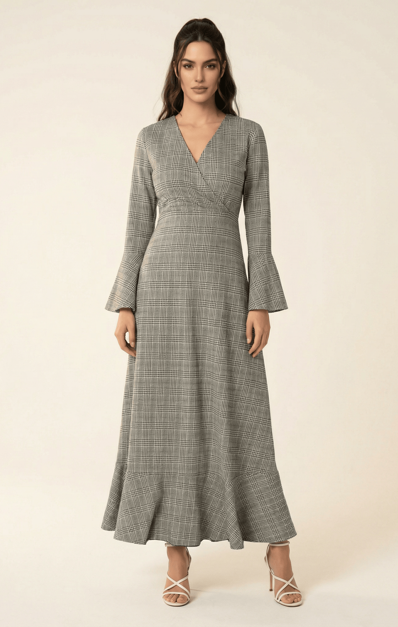 Houndstooth print maxi dress b Kabayare