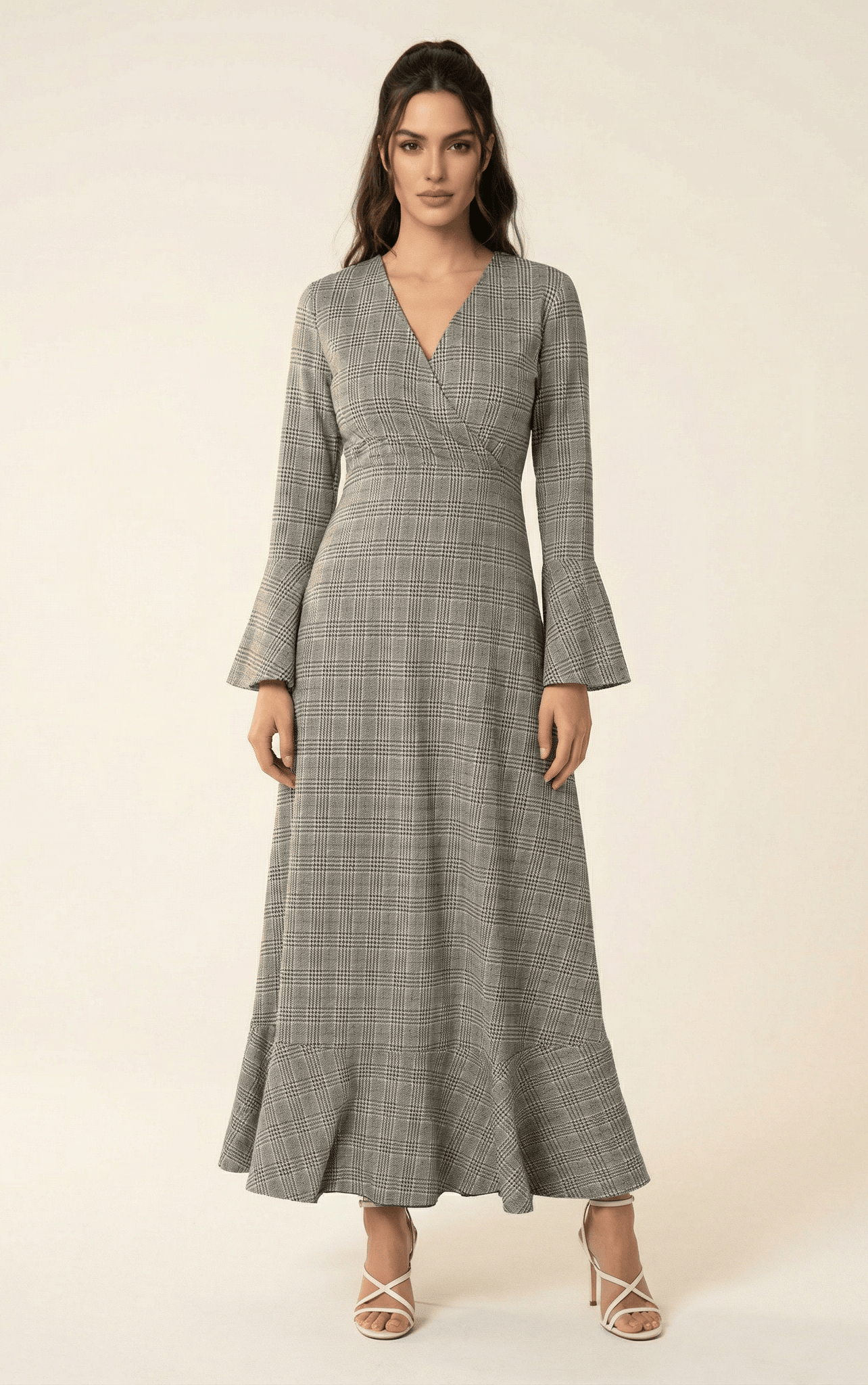 Houndstooth print maxi dress b Kabayare