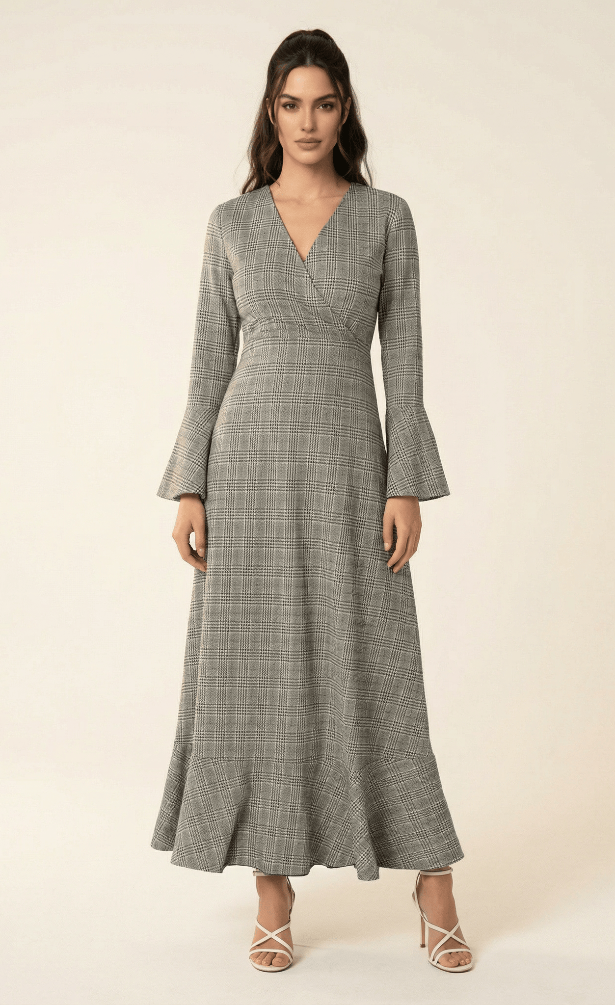 Houndstooth print maxi dress b Kabayare