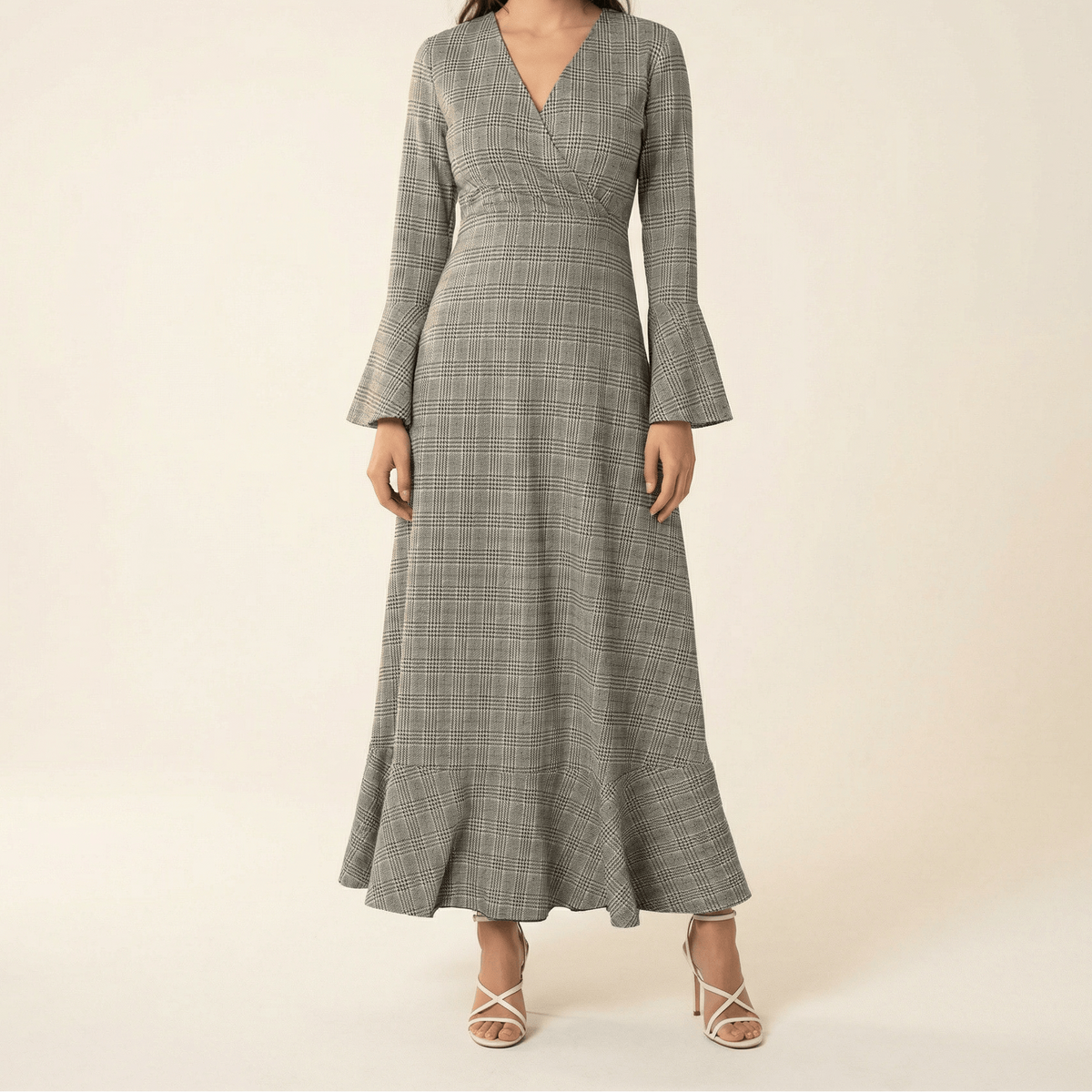 Houndstooth print maxi dress b Kabayare