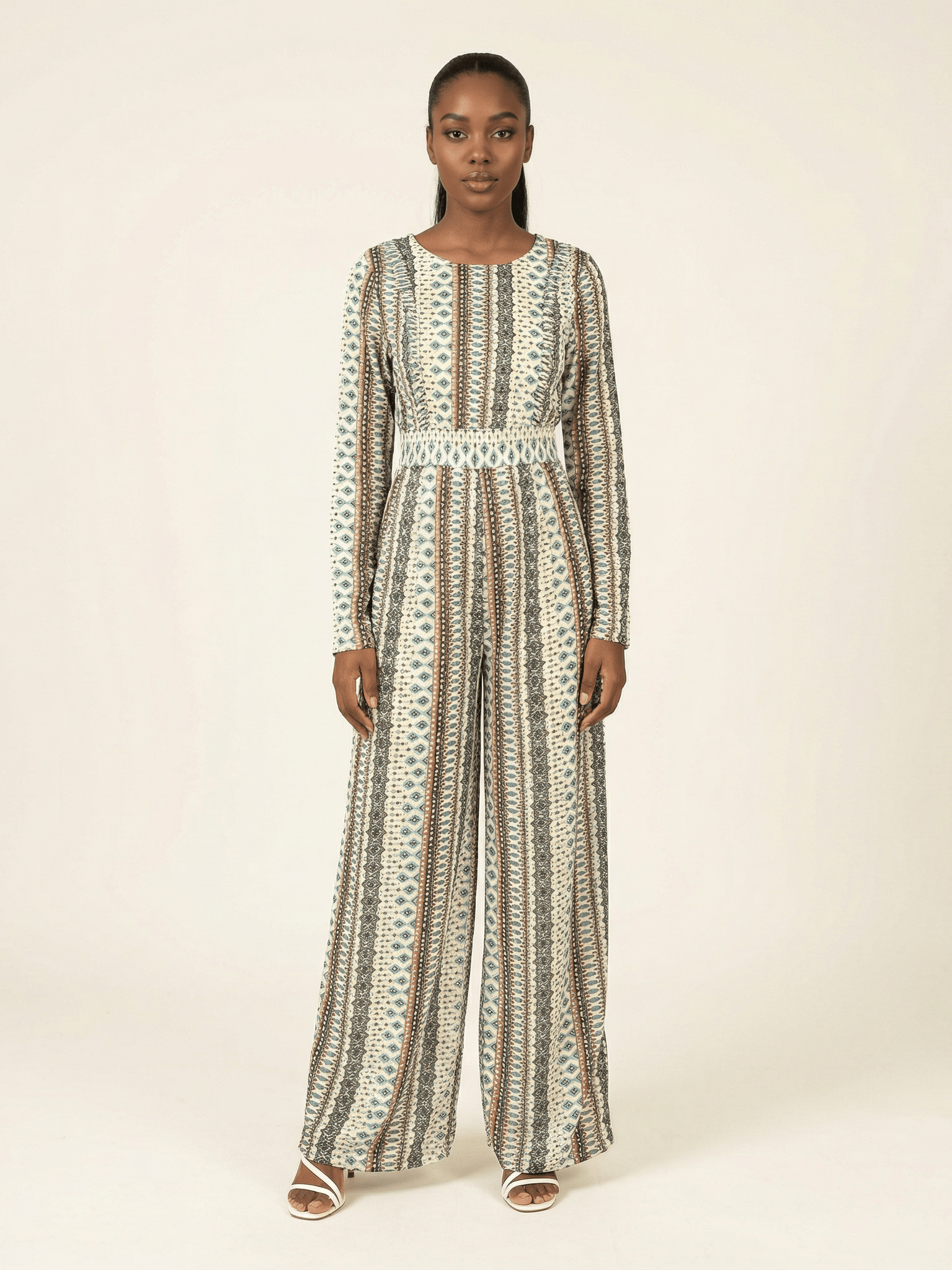 Ivory Boho print Modest jumpsuit Kabayare