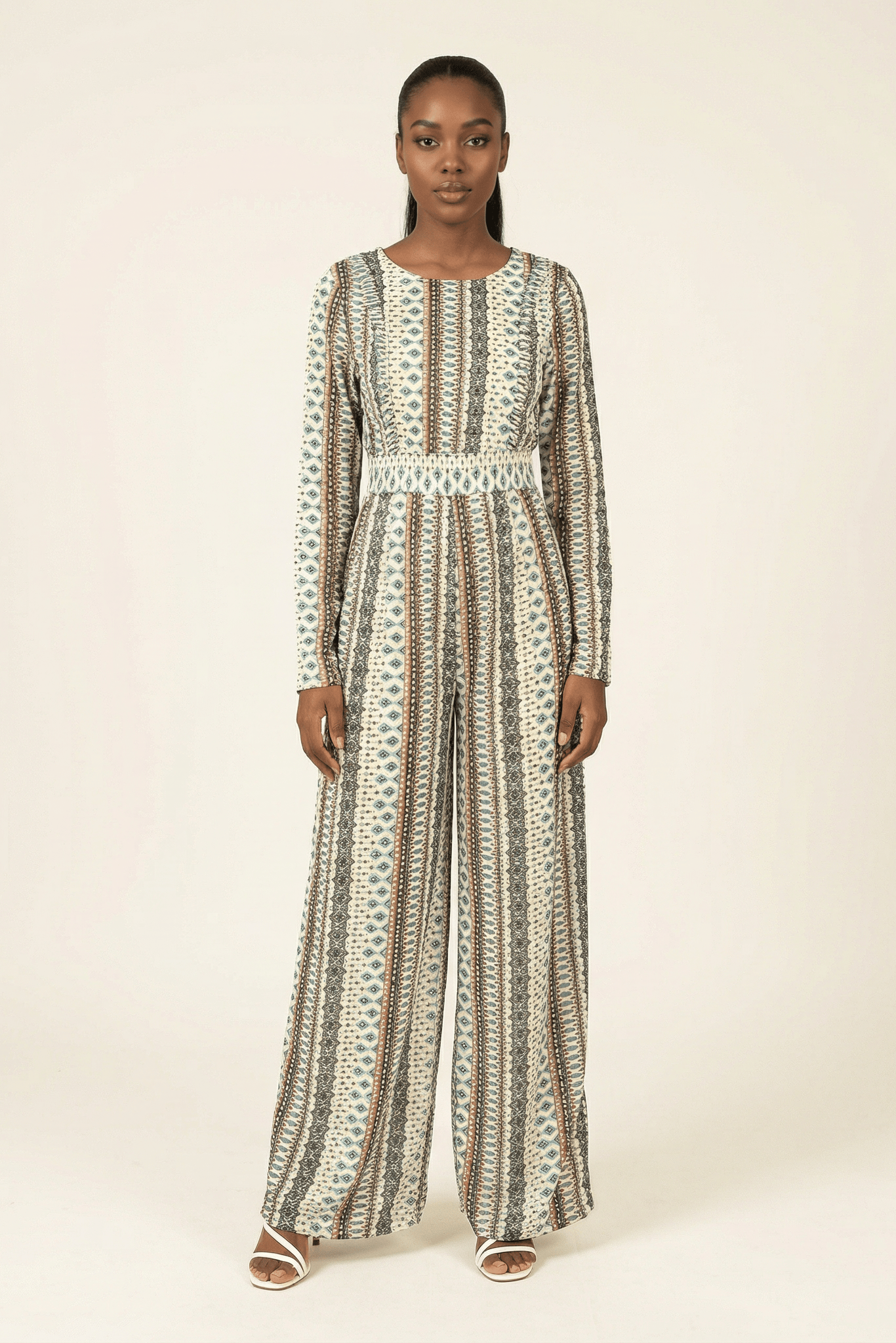 Ivory Boho print Modest jumpsuit Kabayare