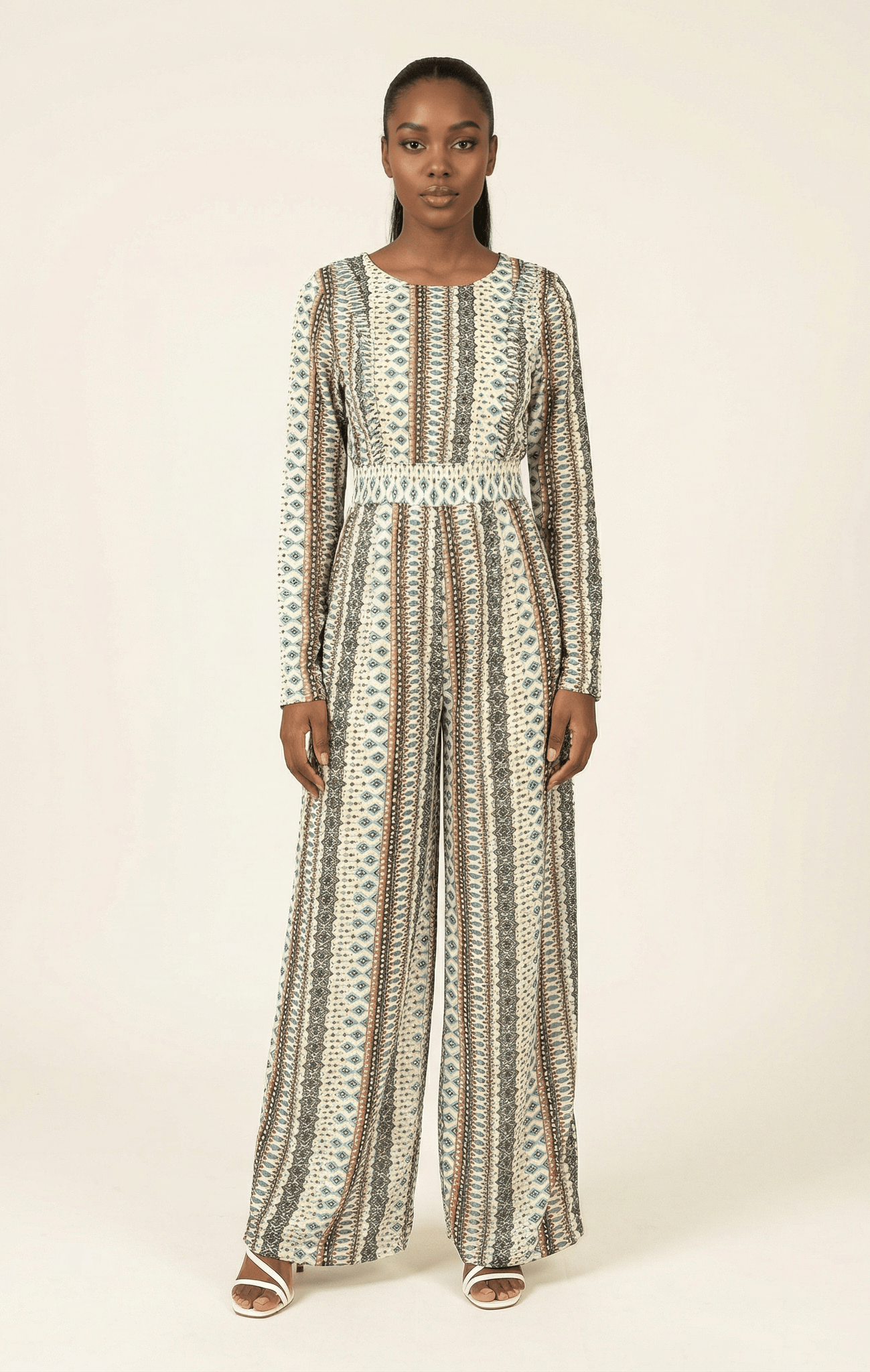 Ivory Boho print Modest jumpsuit Kabayare