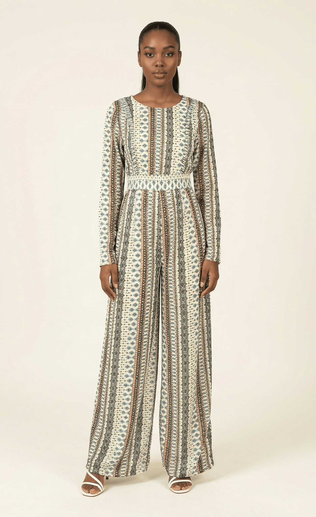 Ivory Boho print Modest jumpsuit Kabayare