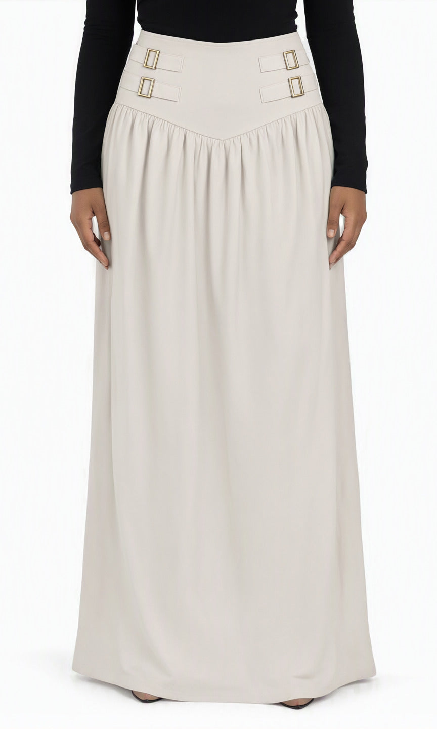 Ivory Equestrian buckle waist modest maxi skirt Kabayare