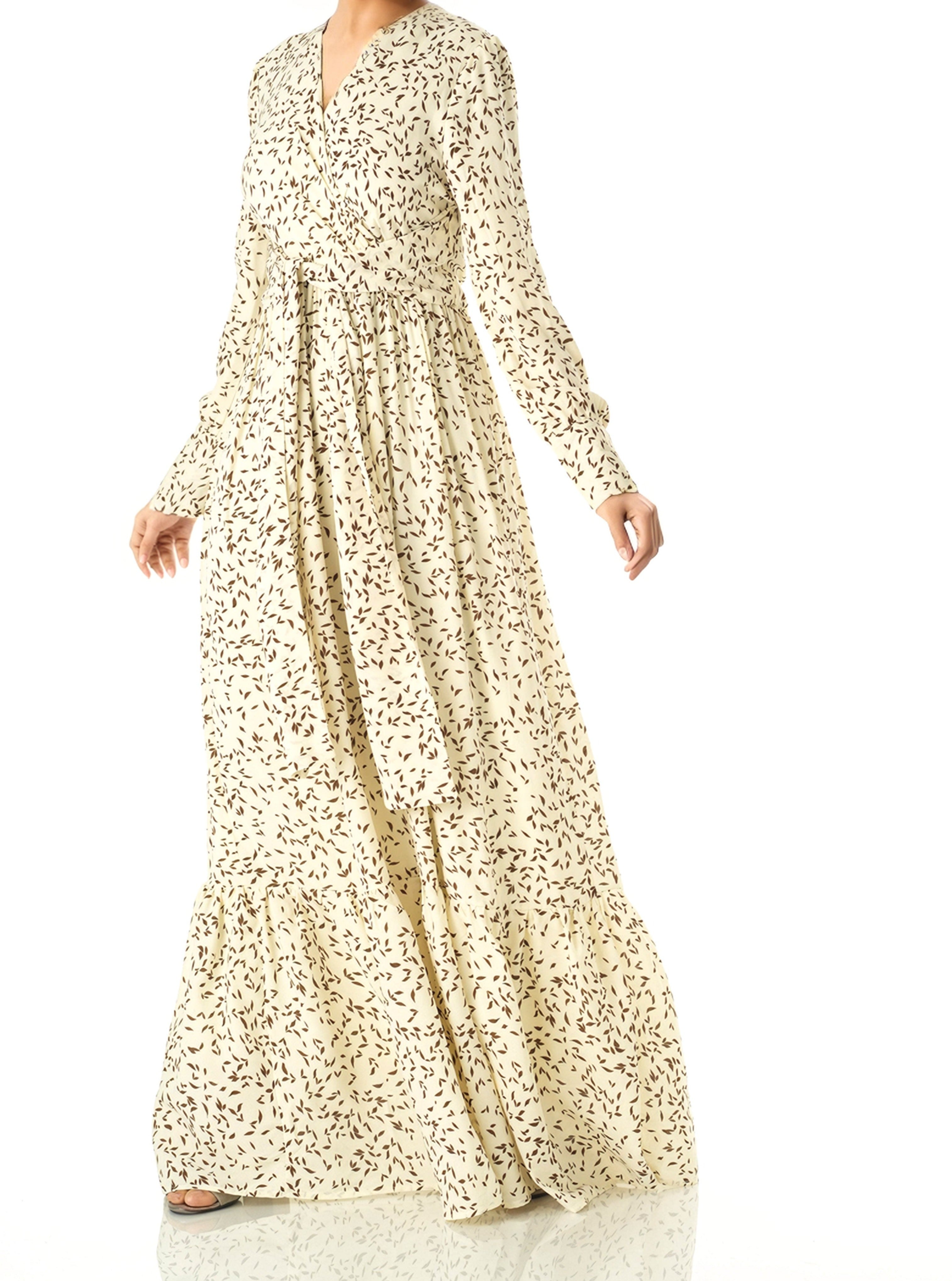 Ivory Java Print long sleeve maxi dress Kabayare
