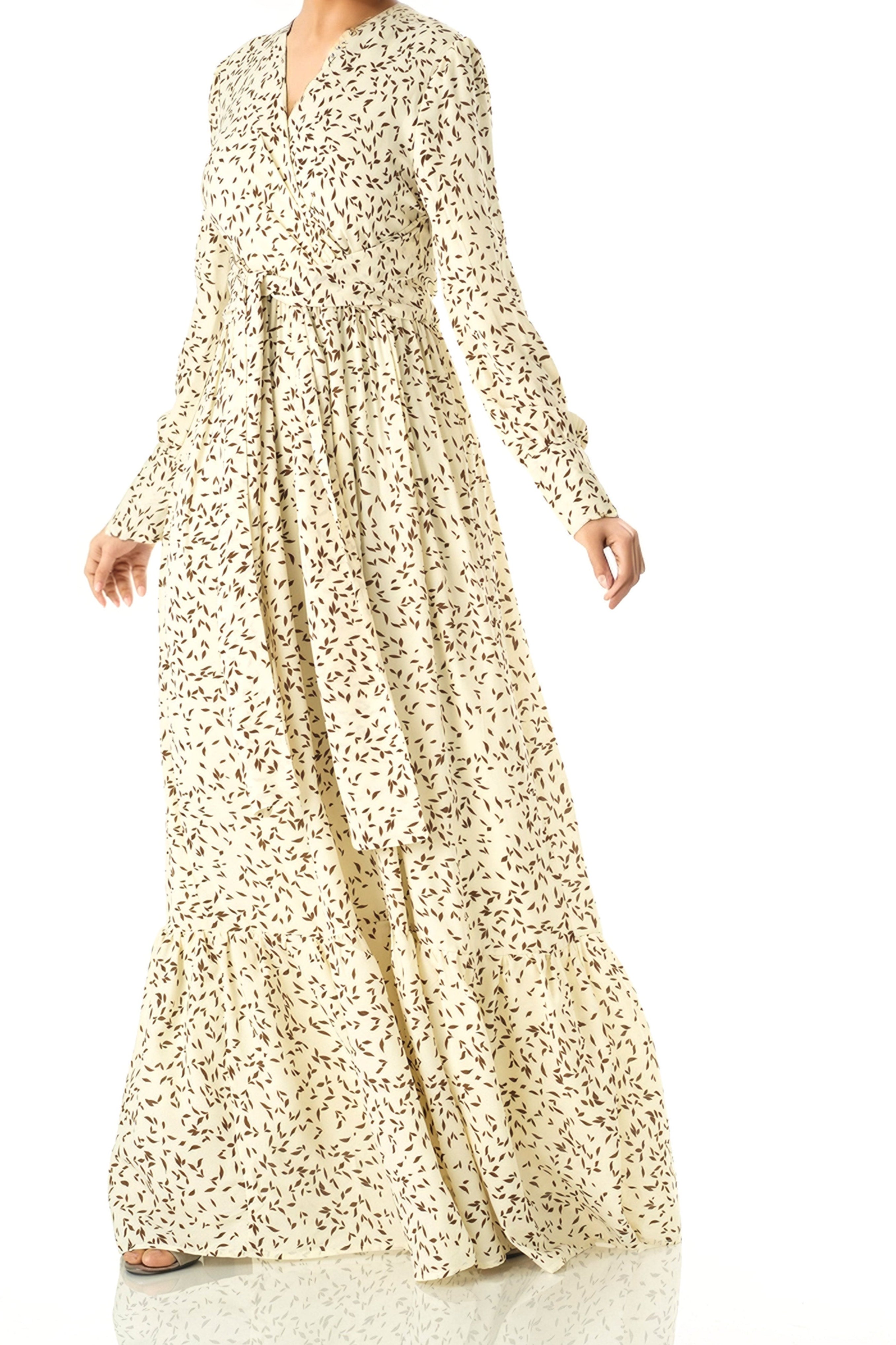 Ivory Java Print long sleeve maxi dress Kabayare