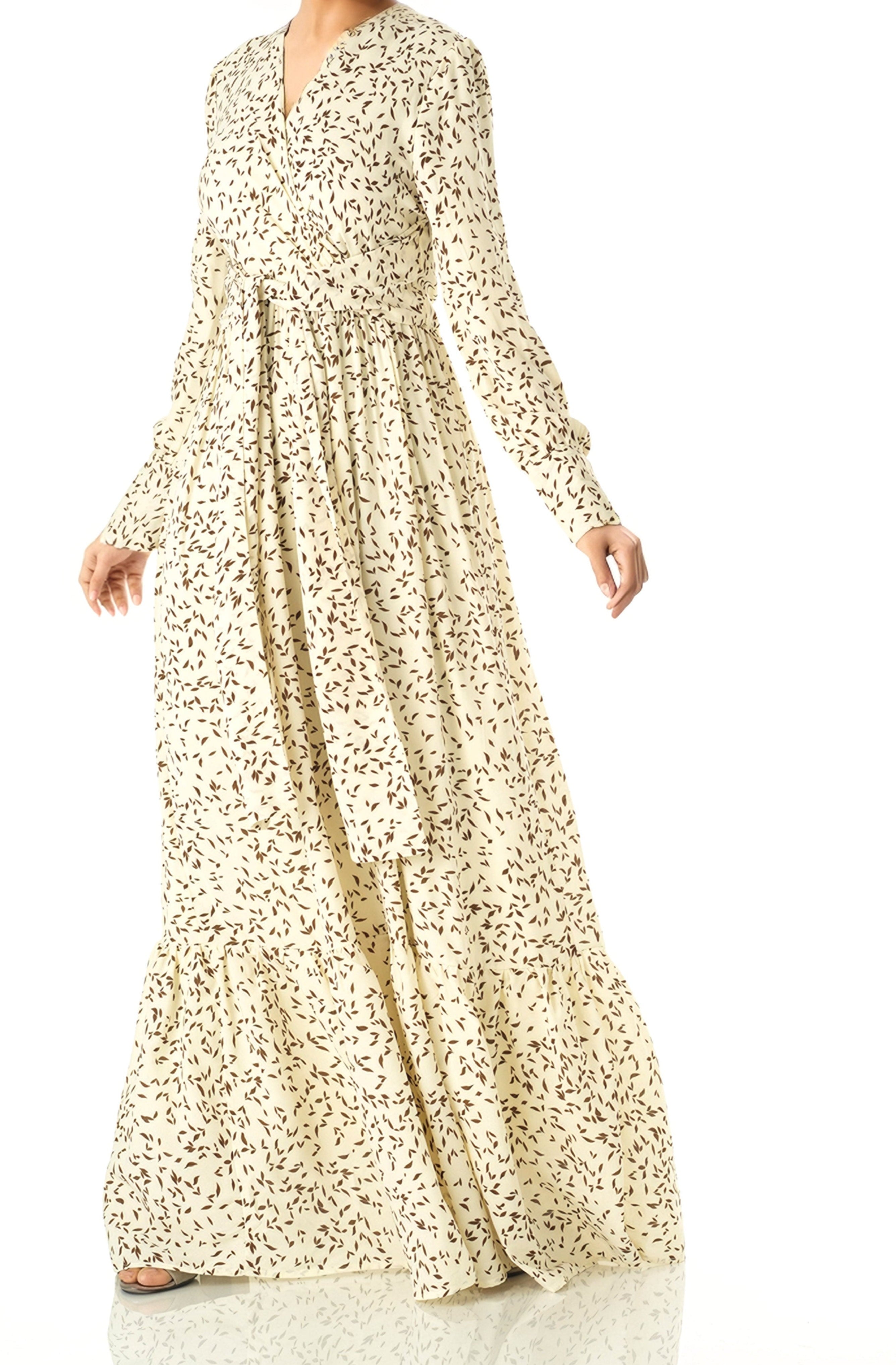 Ivory Java Print long sleeve maxi dress Kabayare
