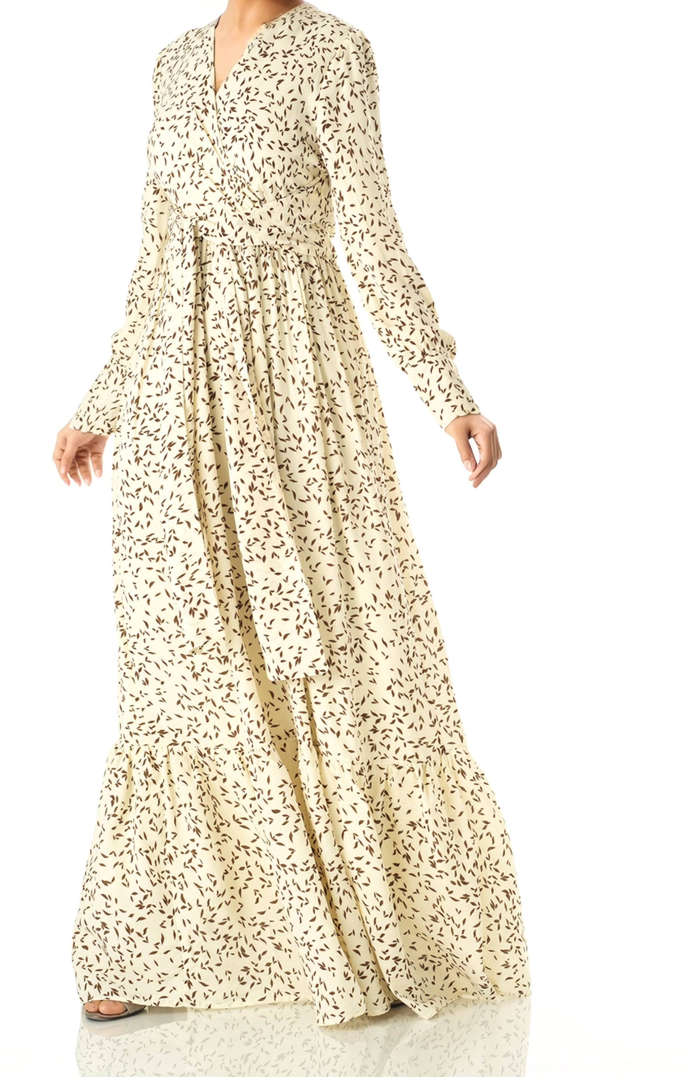 Ivory Java Print long sleeve maxi dress Kabayare