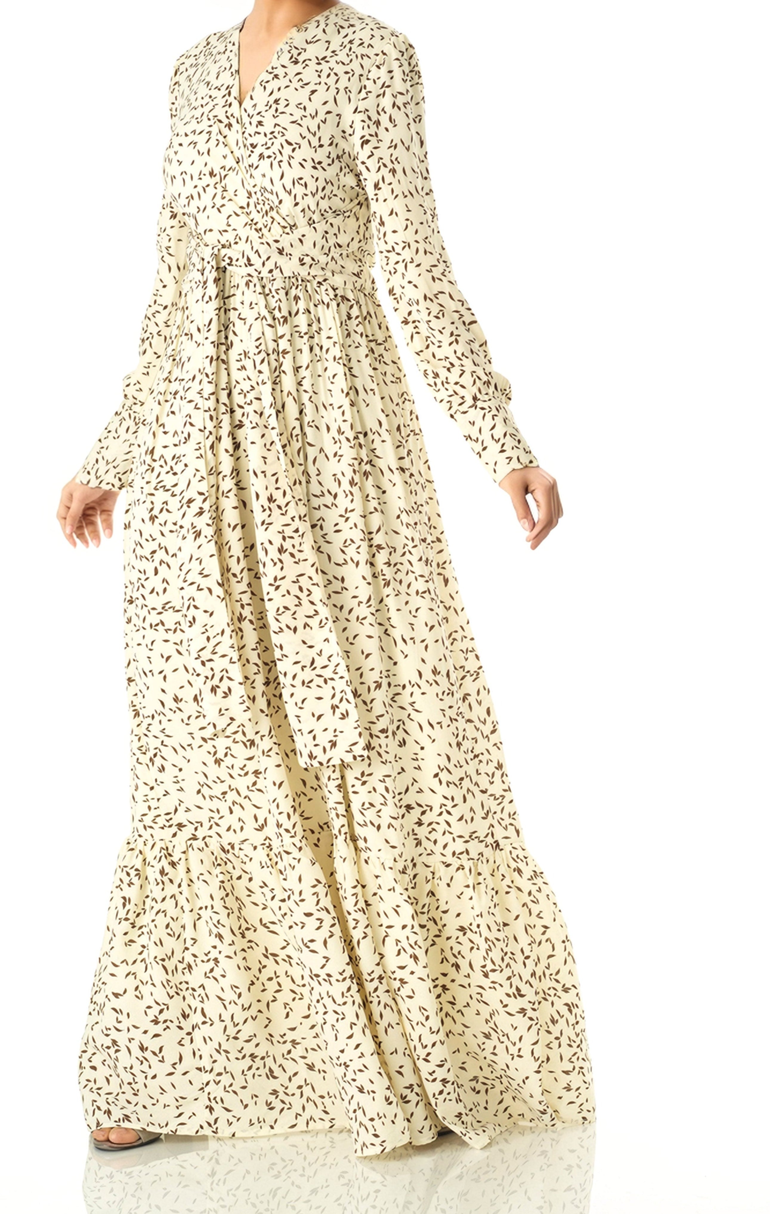Ivory Java Print long sleeve maxi dress Kabayare