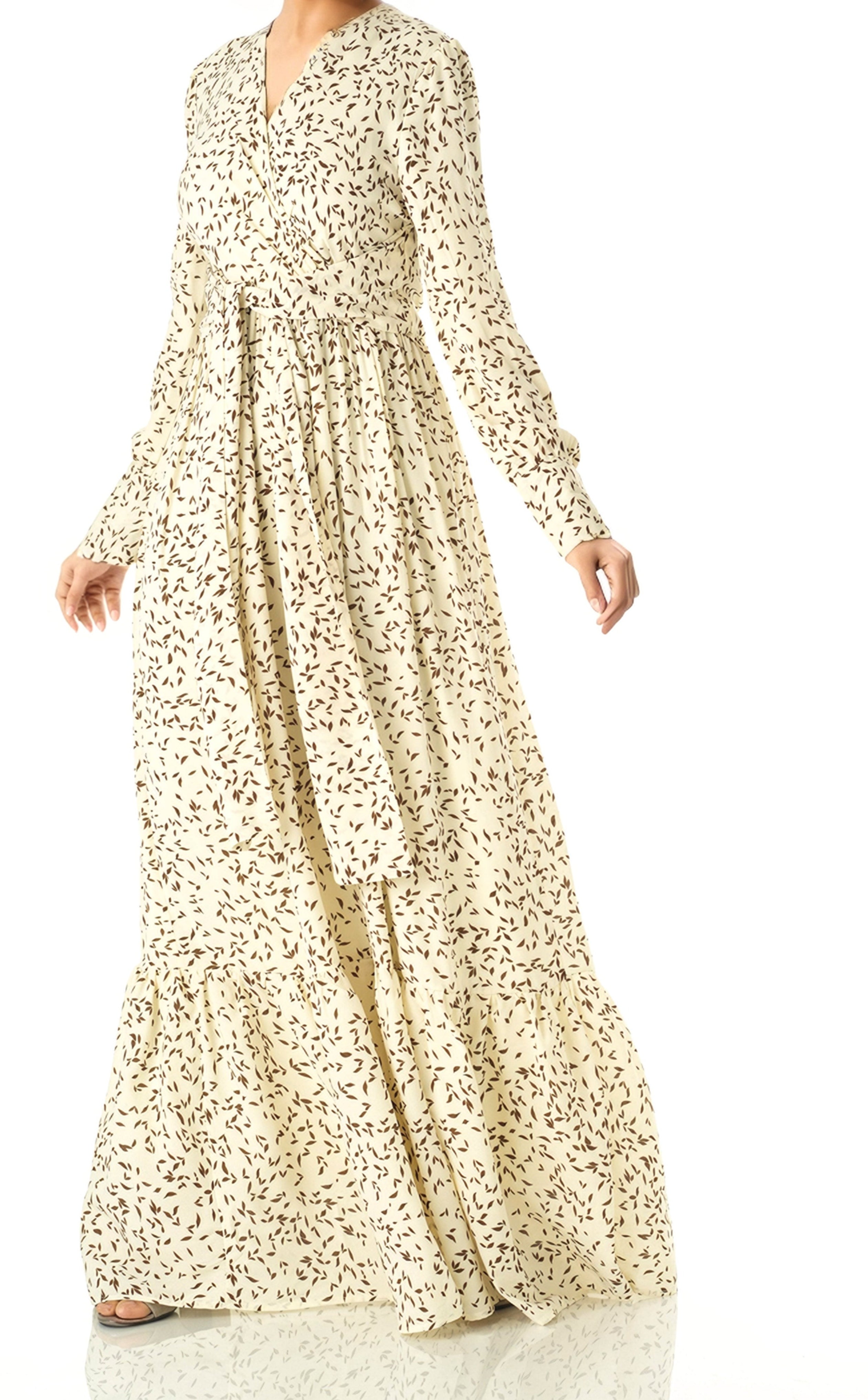 Ivory Java Print long sleeve maxi dress Kabayare