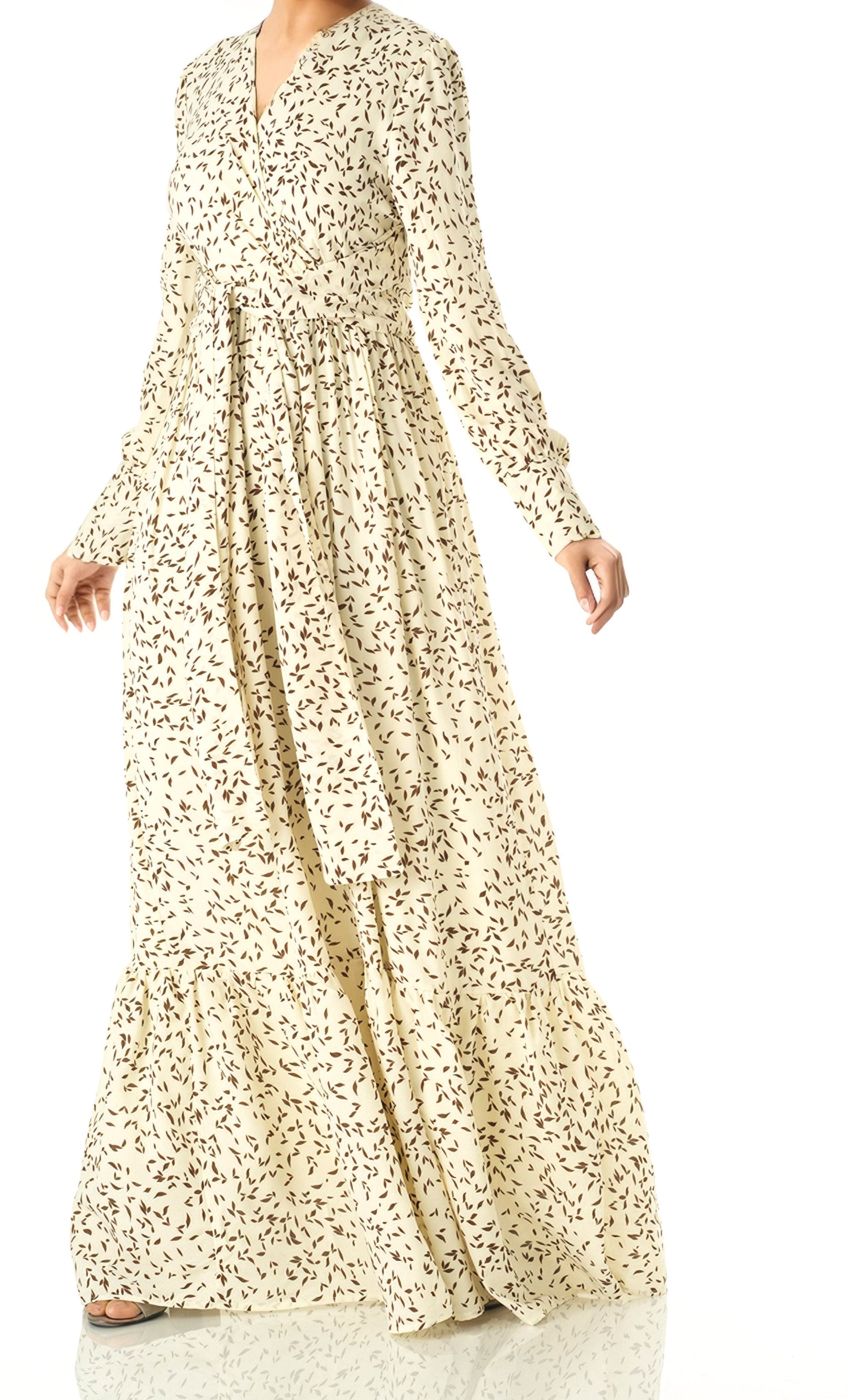Ivory Java Print long sleeve maxi dress Kabayare