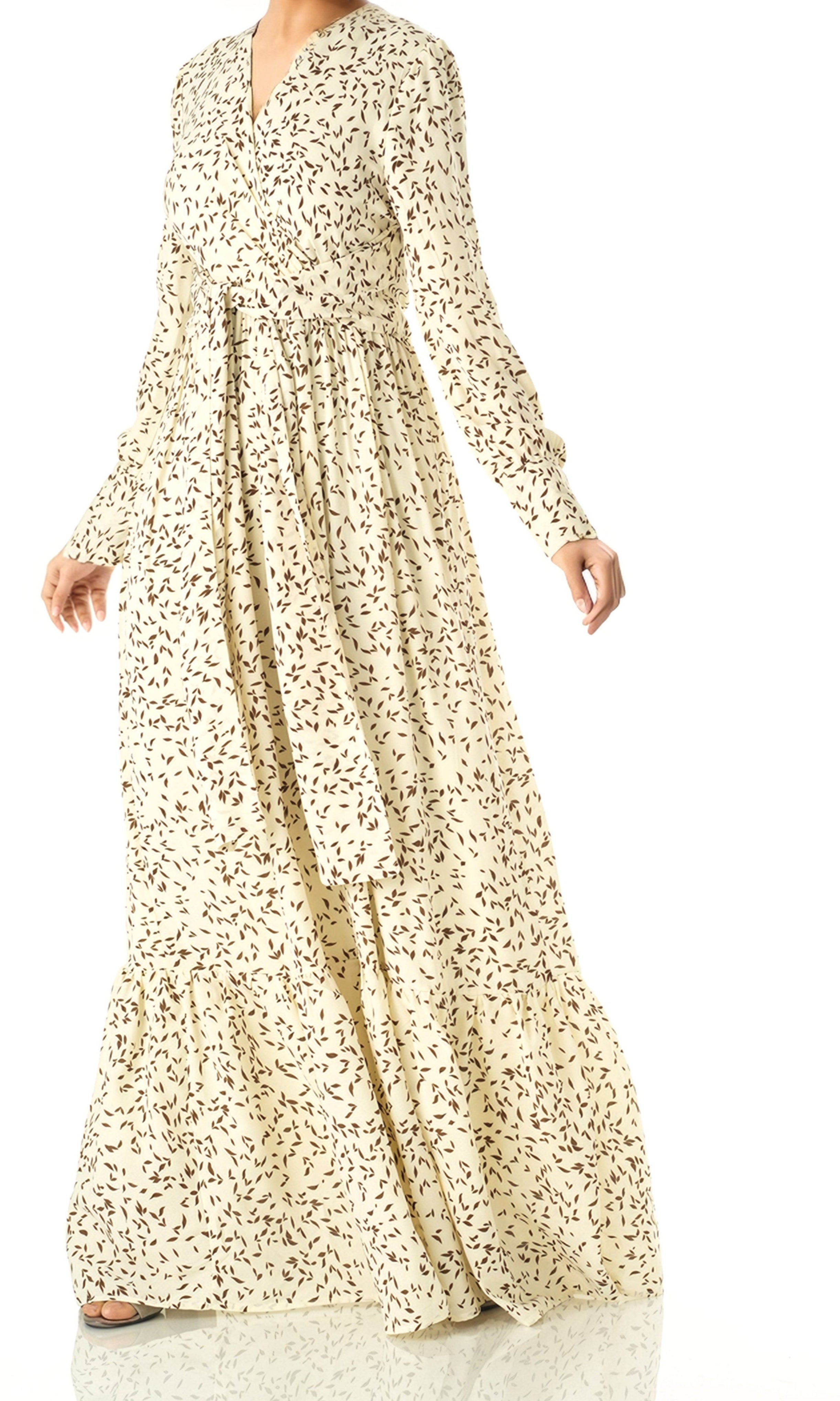 Ivory Java Print long sleeve maxi dress Kabayare