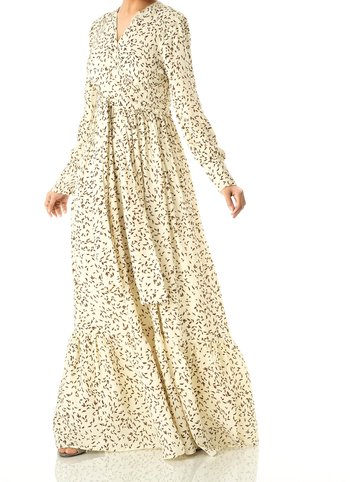 Ivory Java Print long sleeve maxi dress Kabayare