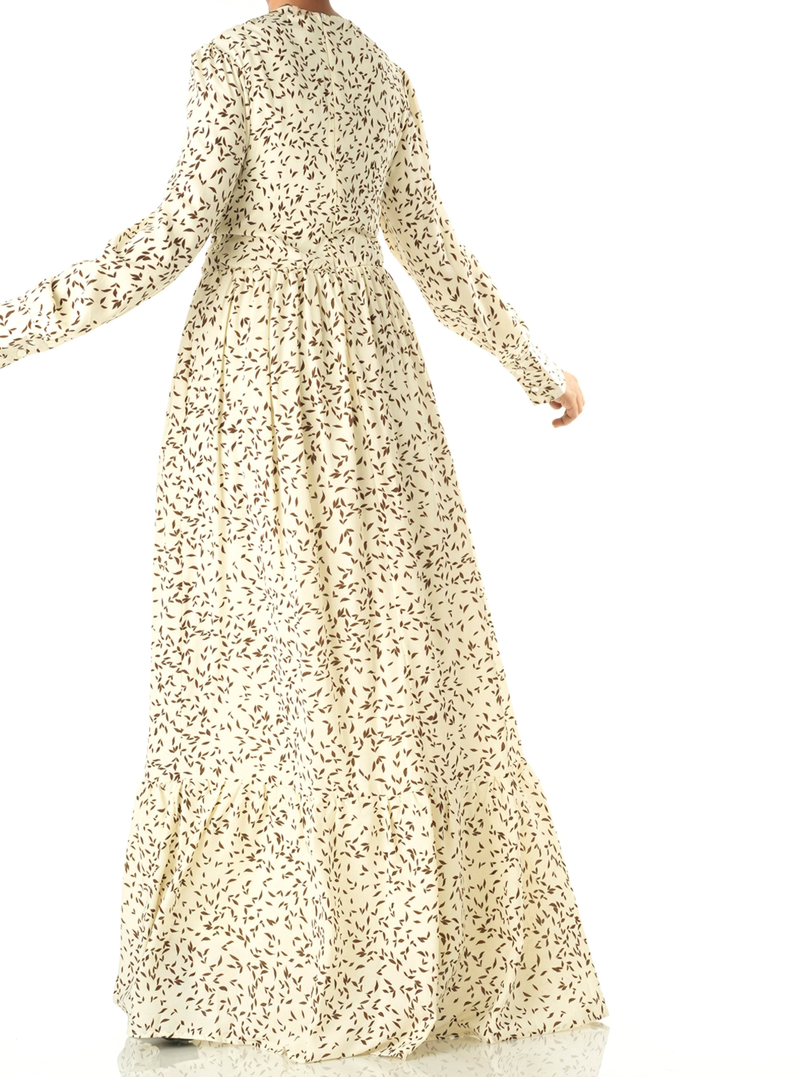 Ivory Java Print long sleeve maxi dress Kabayare
