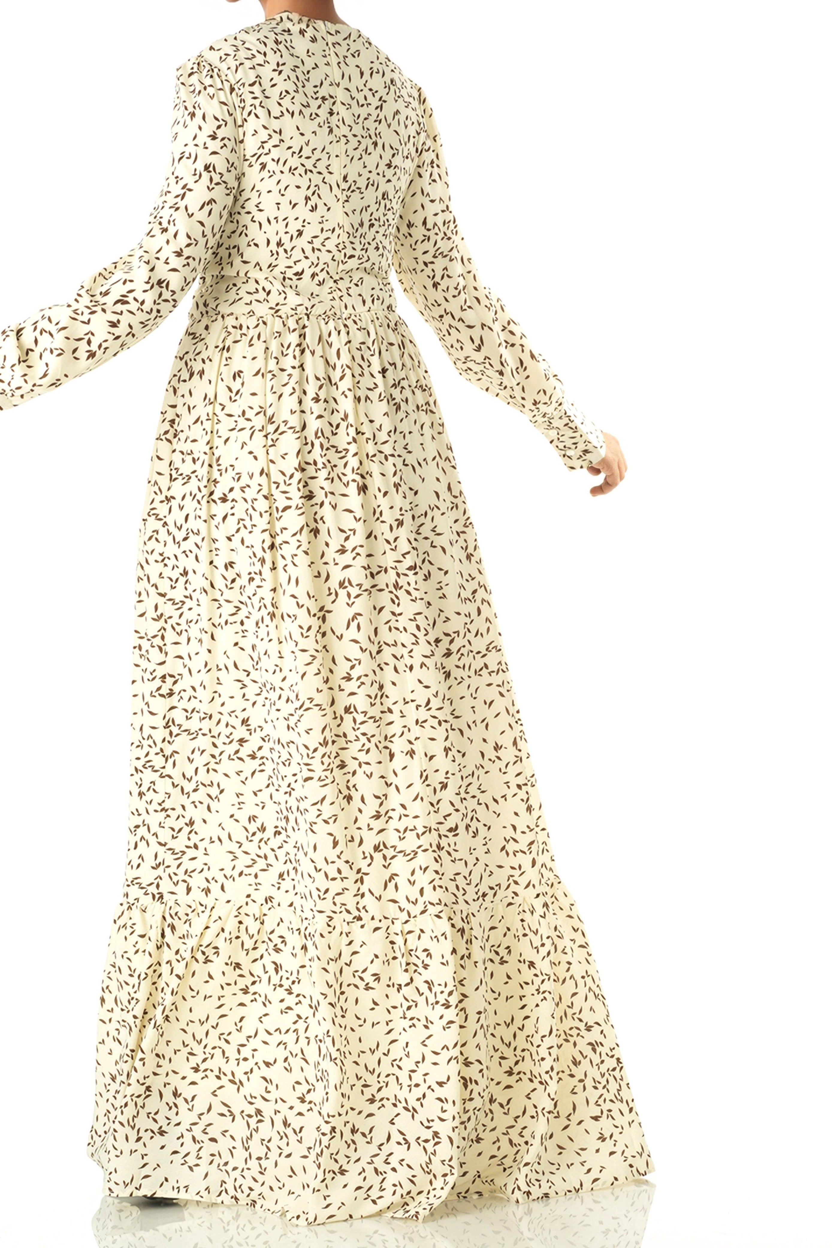 Ivory Java Print long sleeve maxi dress Kabayare