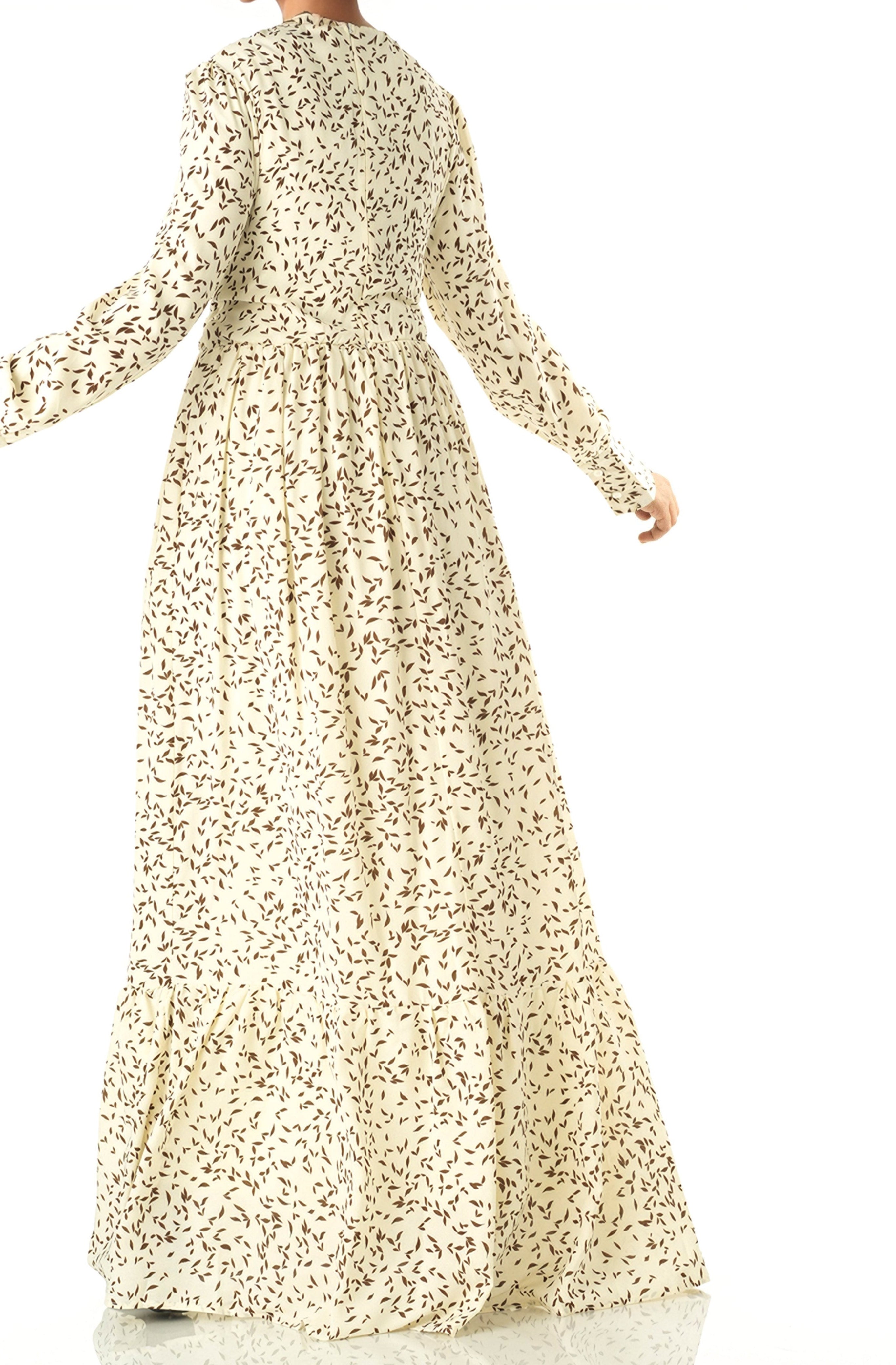 Ivory Java Print long sleeve maxi dress Kabayare
