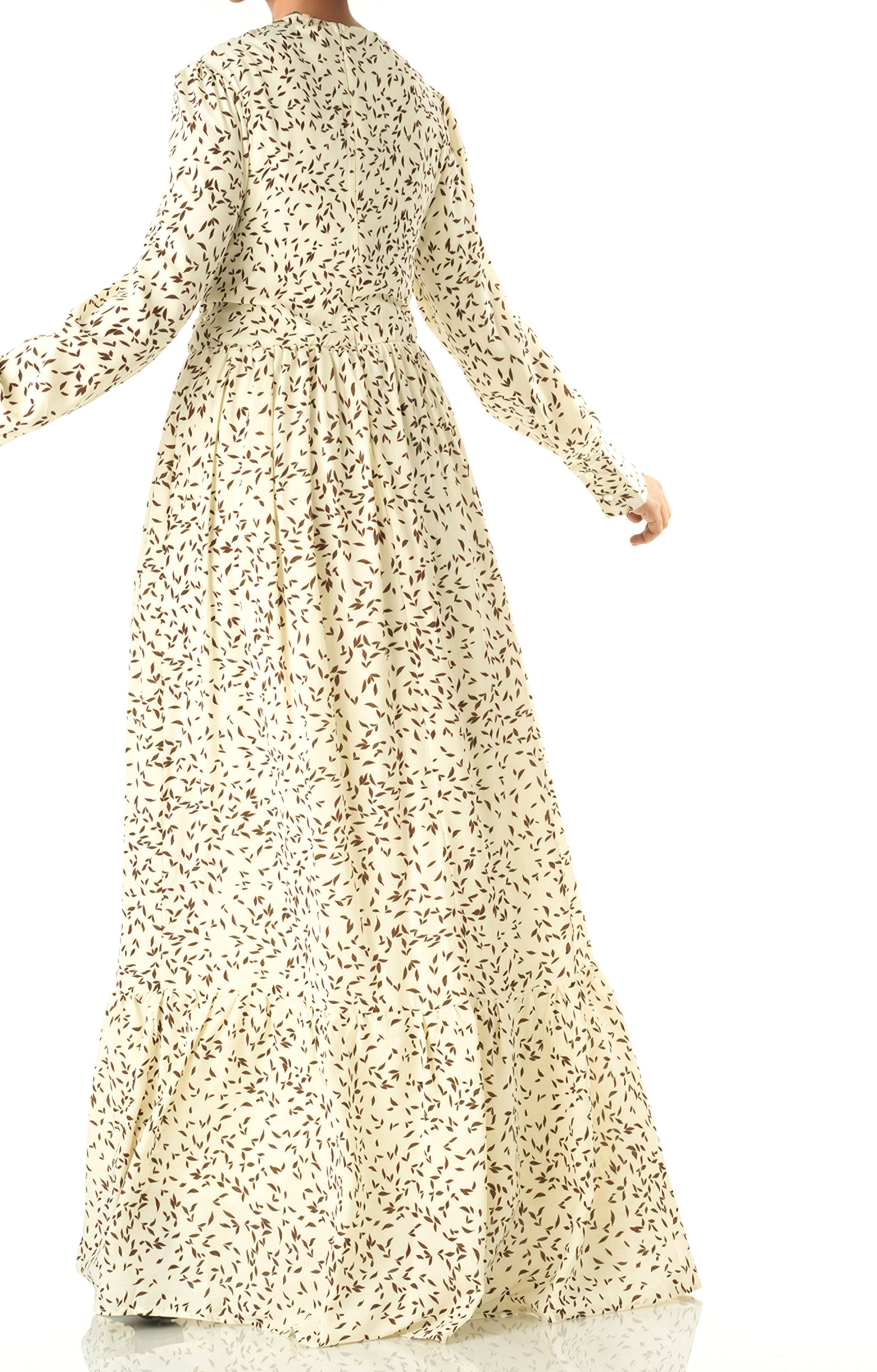 Ivory Java Print long sleeve maxi dress Kabayare