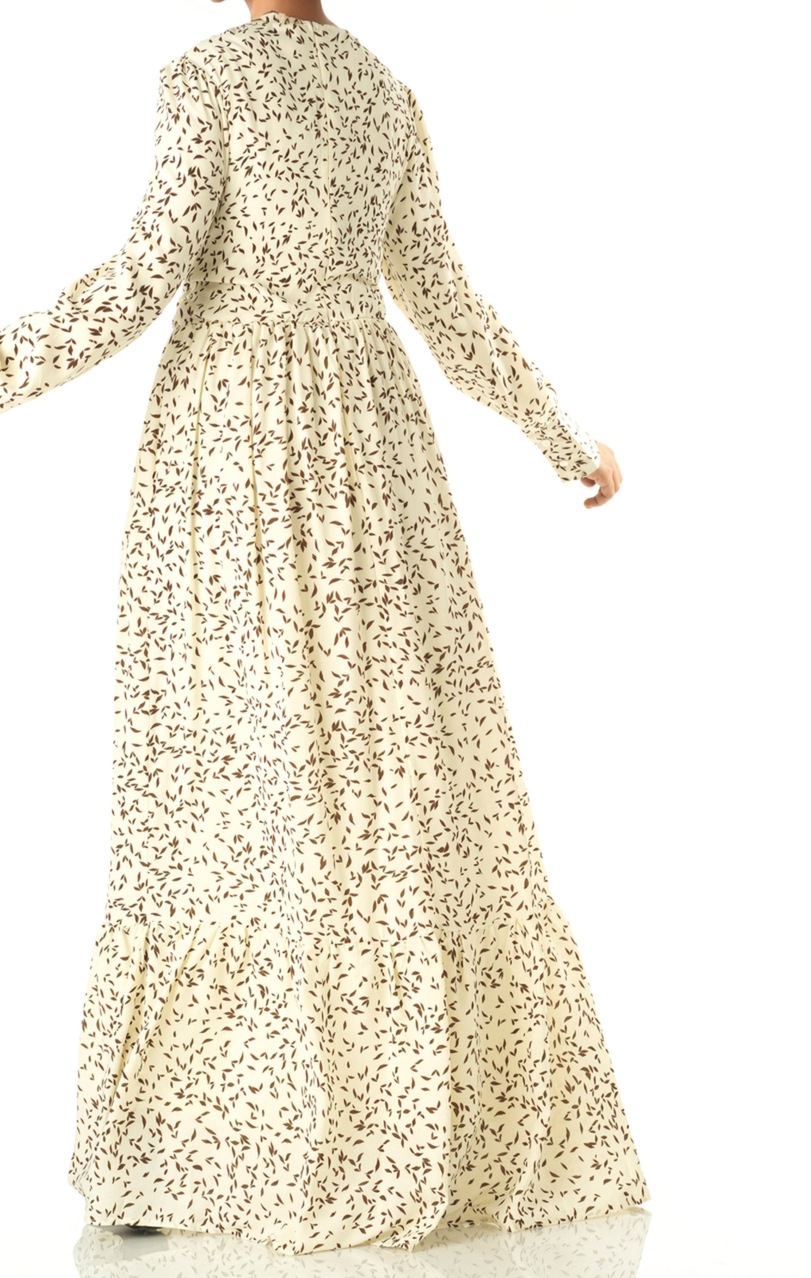 Ivory Java Print long sleeve maxi dress Kabayare