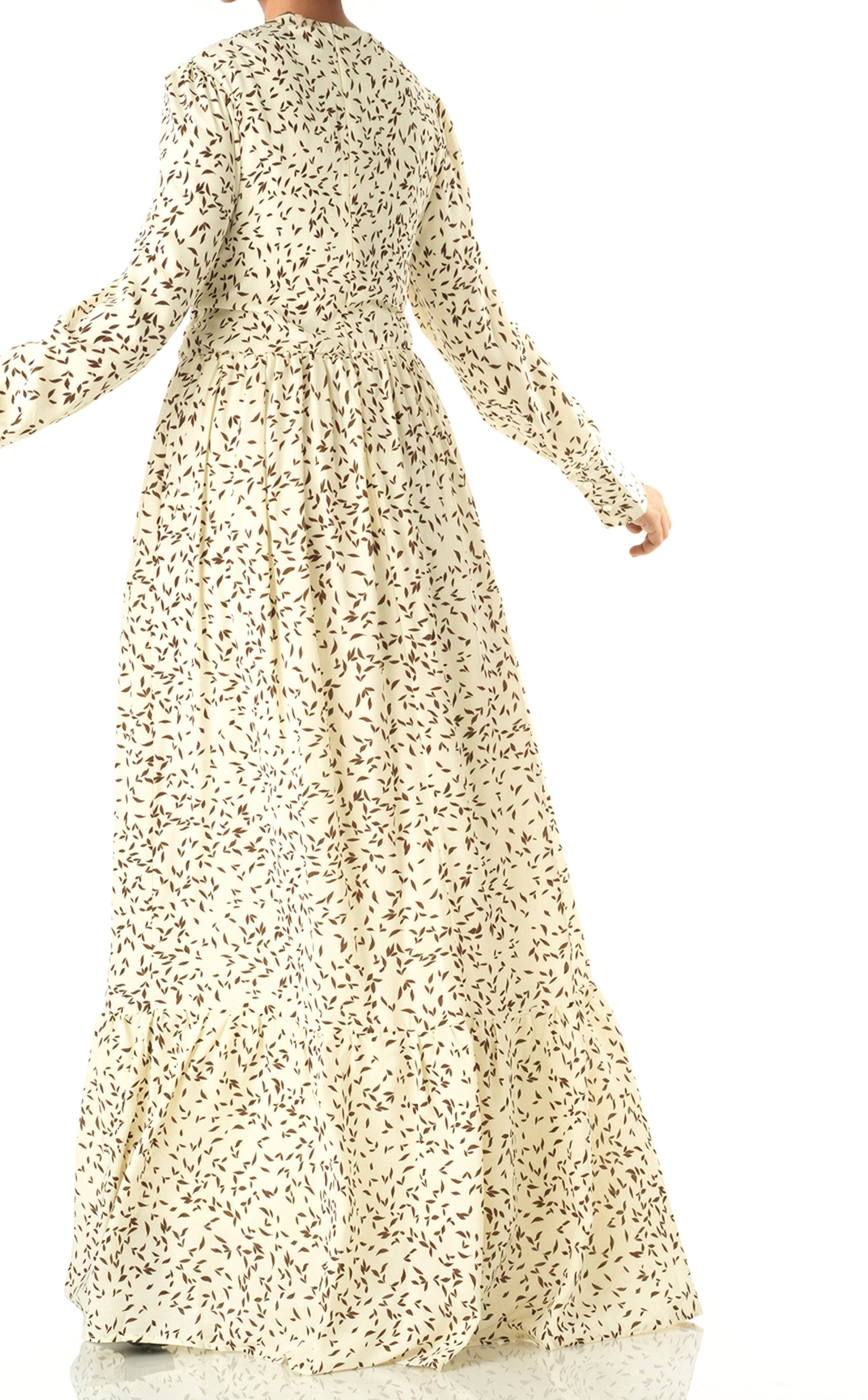Ivory Java Print long sleeve maxi dress Kabayare