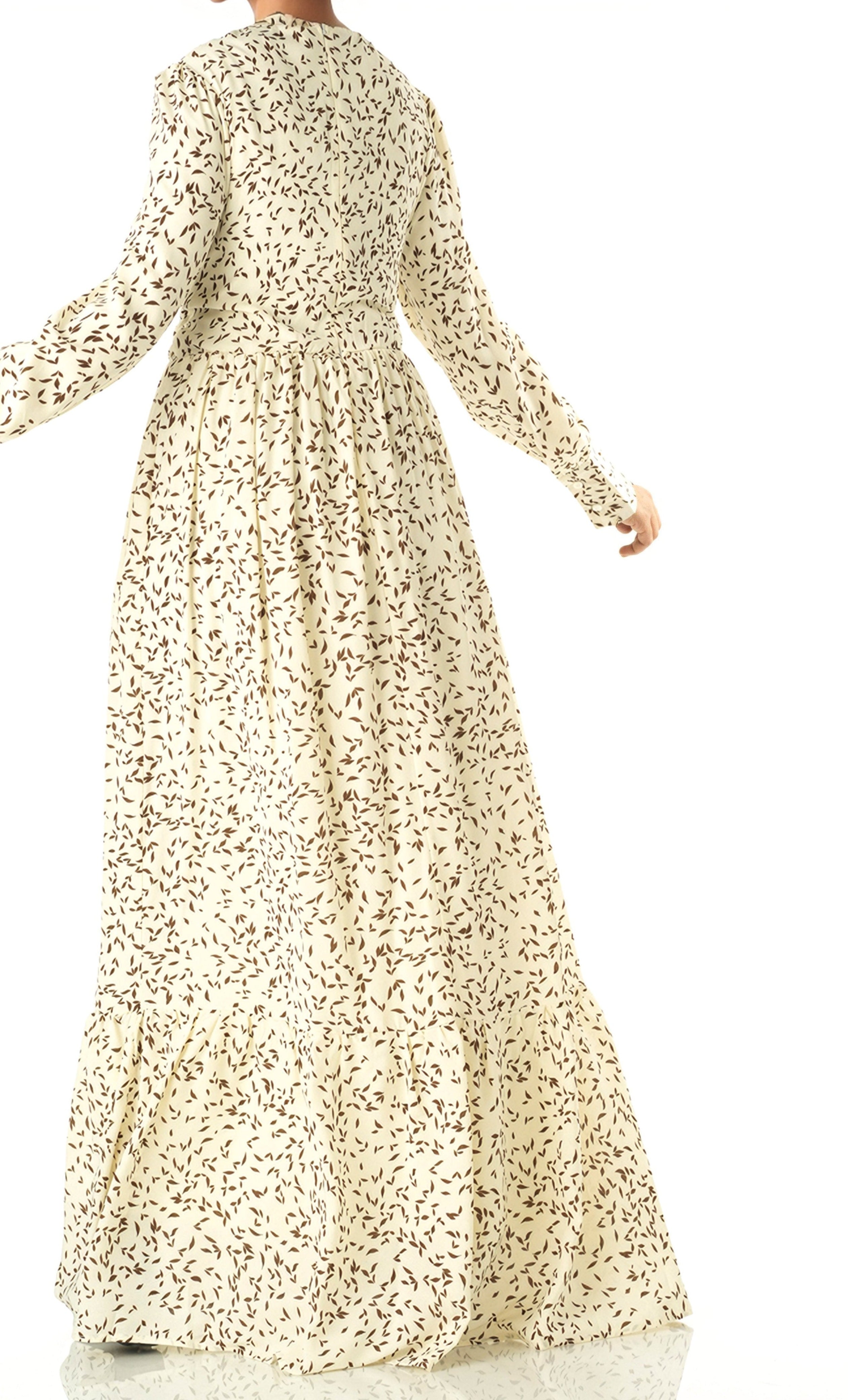 Ivory Java Print long sleeve maxi dress Kabayare