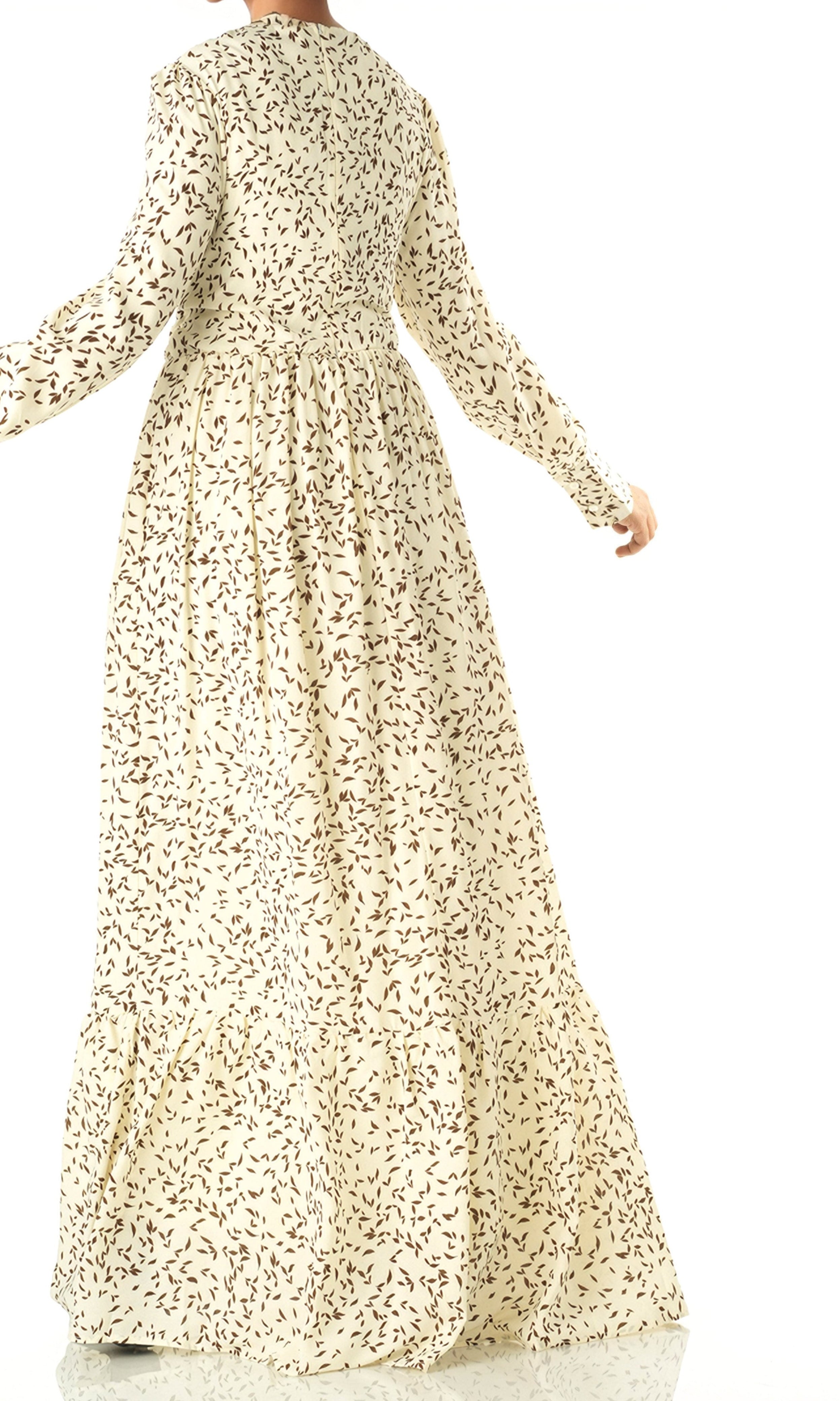 Ivory Java Print long sleeve maxi dress Kabayare