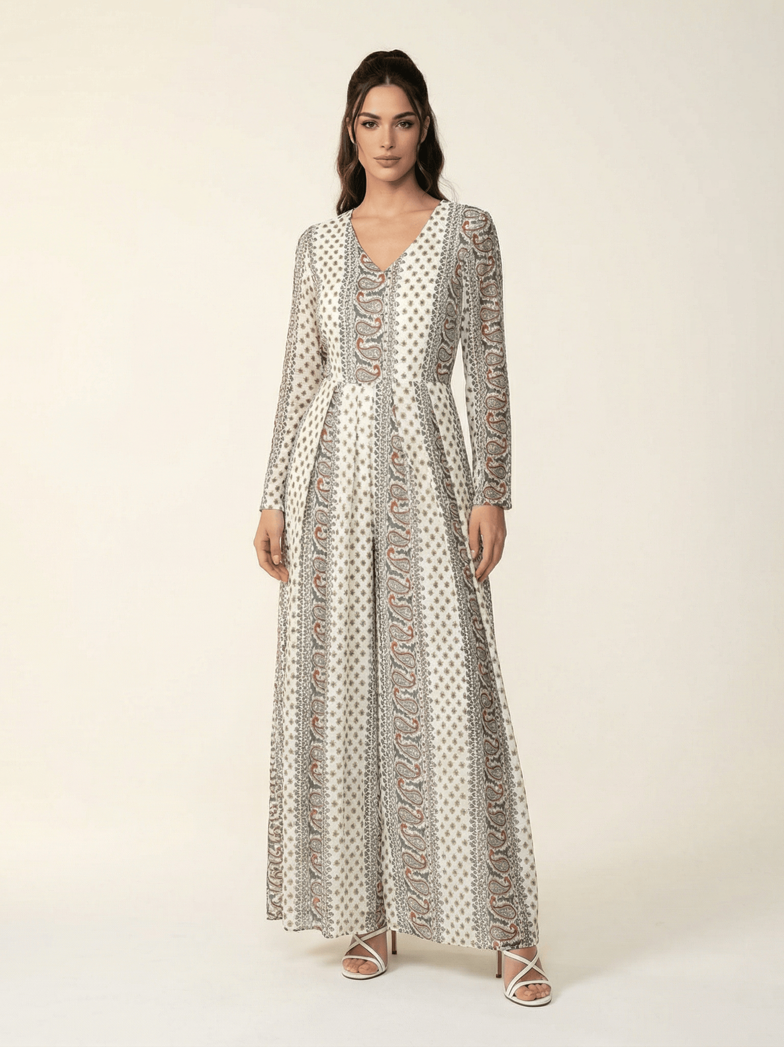 Ivory paisley long sleeve playsuit Maxi Kabayare