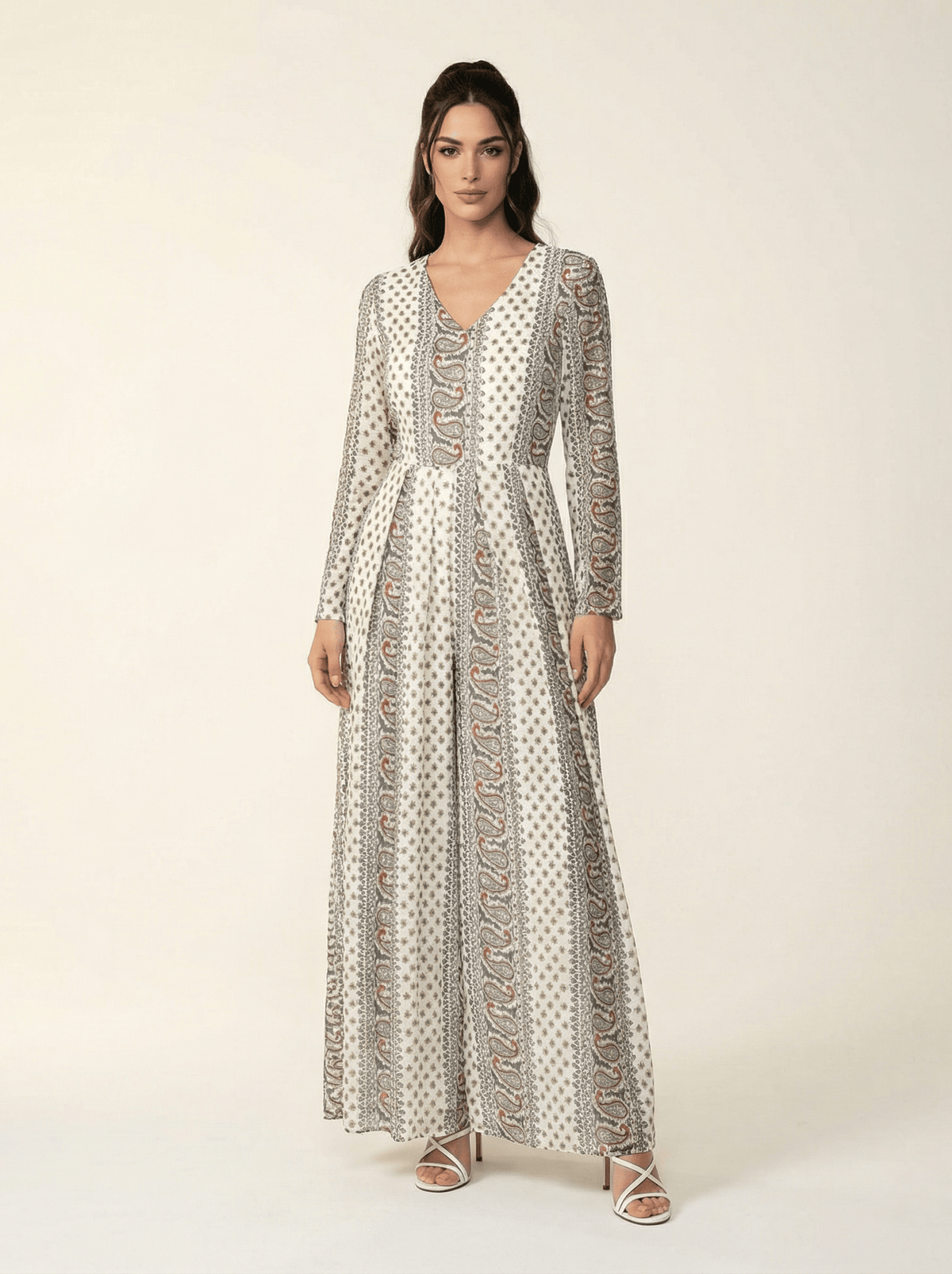 Ivory paisley long sleeve playsuit Maxi Kabayare