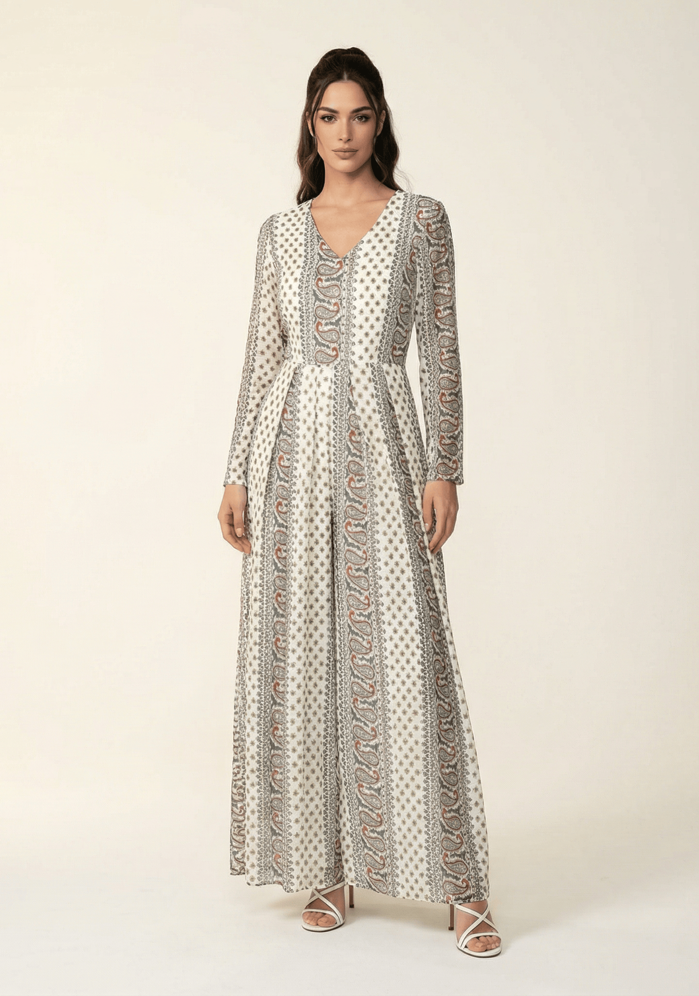 Ivory paisley long sleeve playsuit Maxi Kabayare