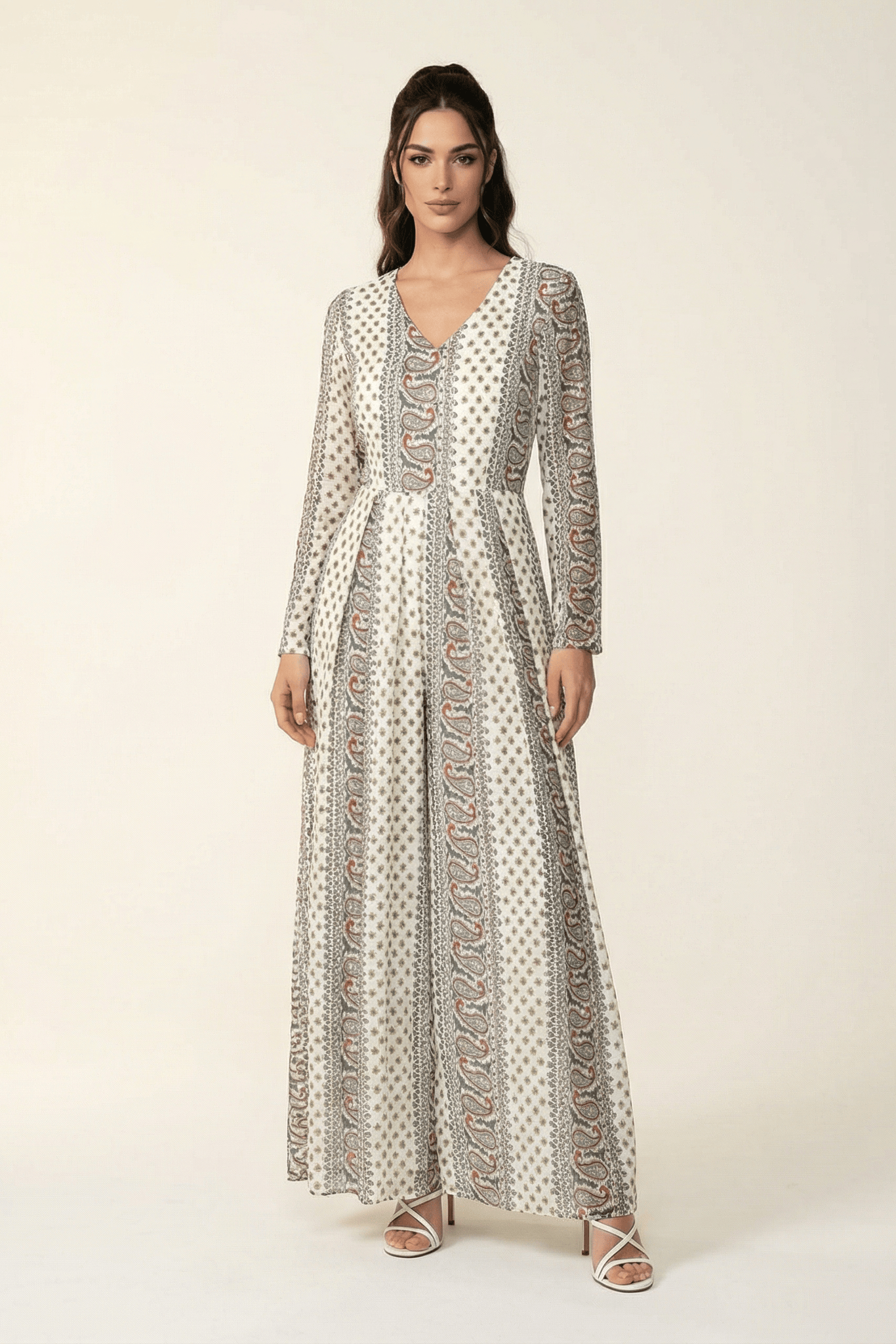 Ivory paisley long sleeve playsuit Maxi Kabayare