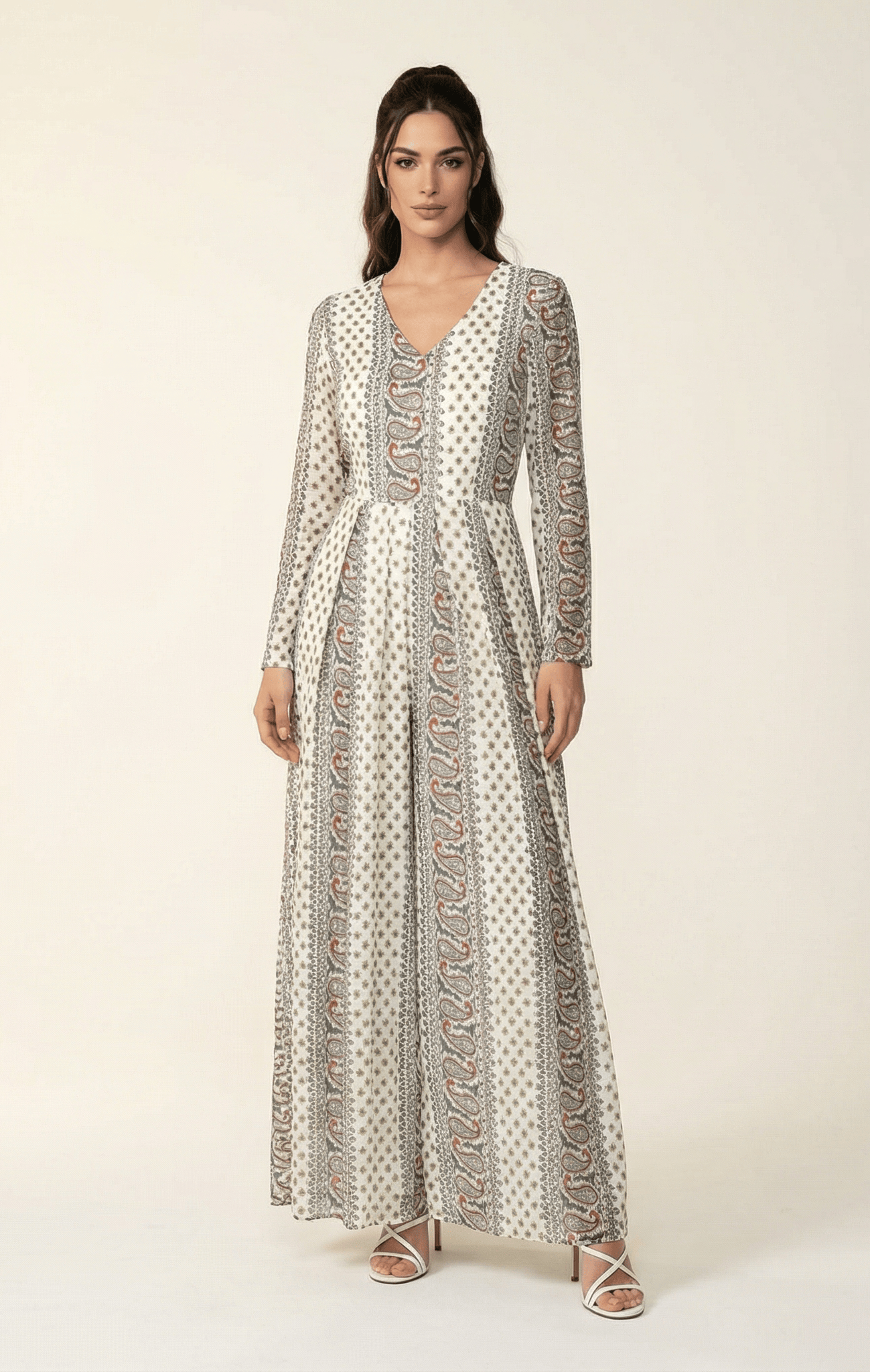 Ivory paisley long sleeve playsuit Maxi Kabayare