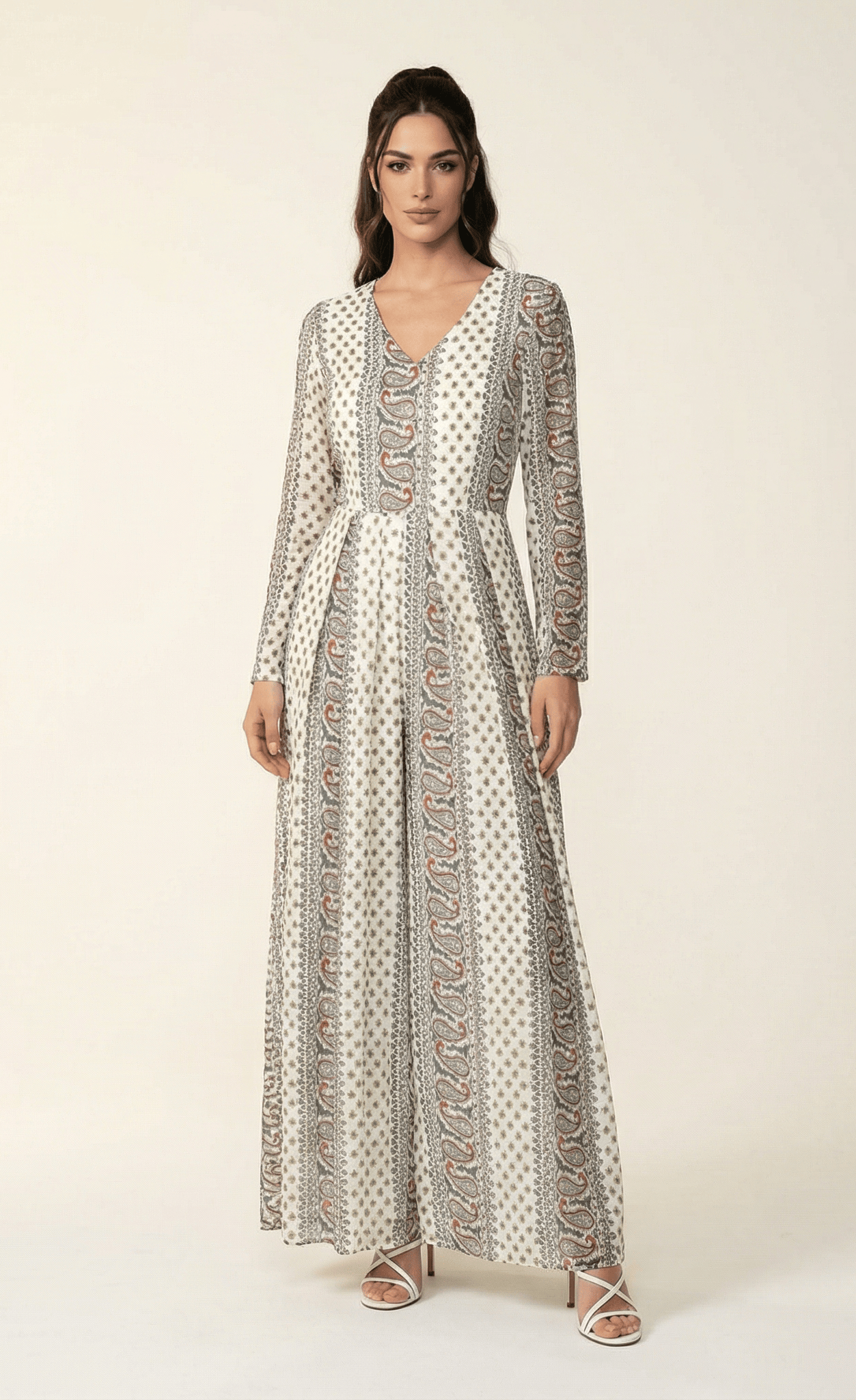 Ivory paisley long sleeve playsuit Maxi Kabayare
