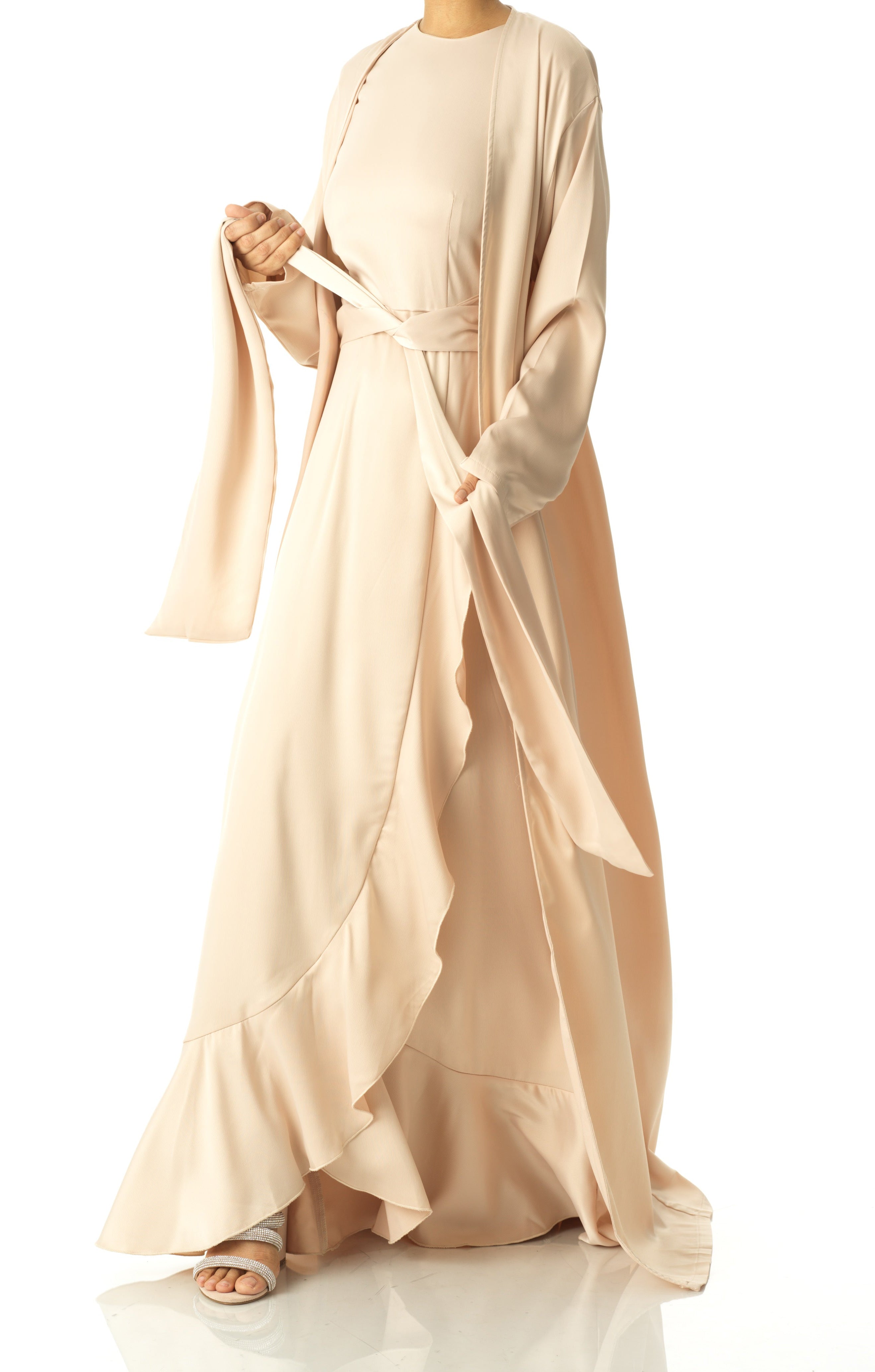 Ivory Pearl Princess Jasmine satin kimono two-piece set Kabayare