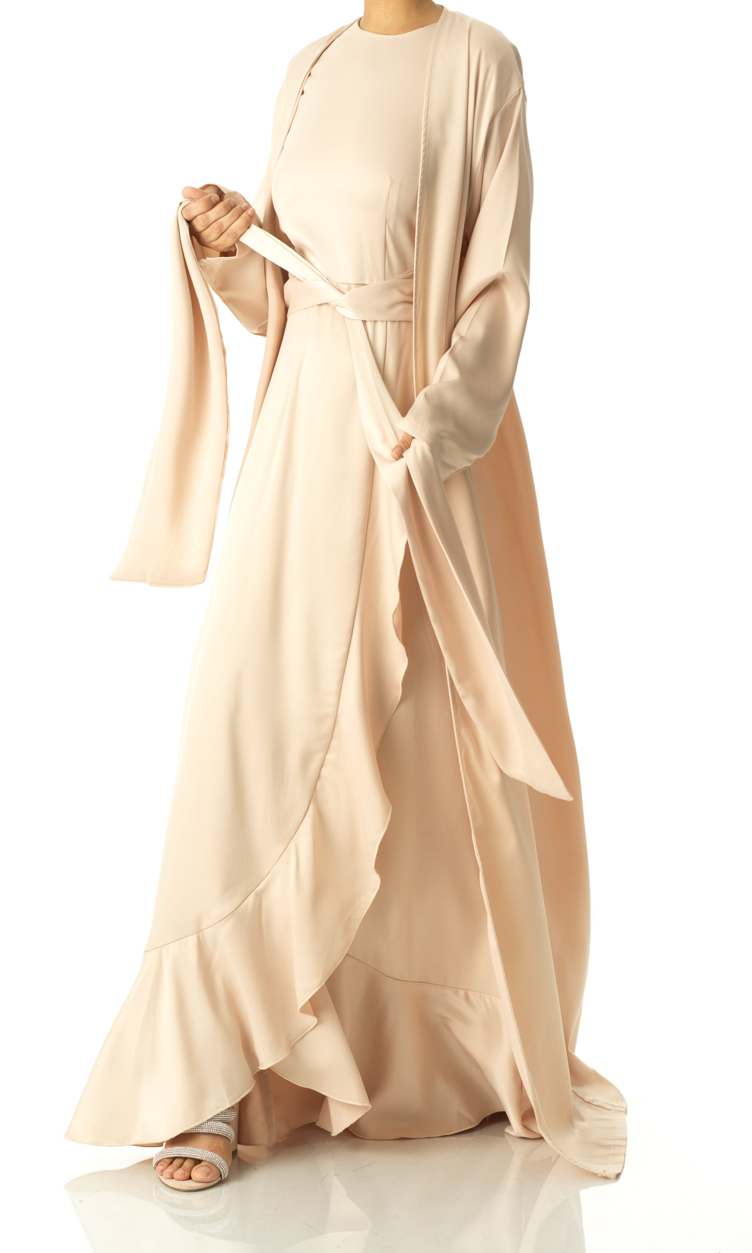 Ivory Pearl Princess Jasmine satin kimono two-piece set Kabayare