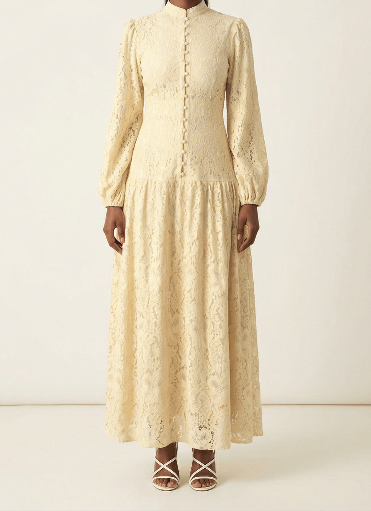 Ivory Romantic and feminine lace maxi dress Kabayare