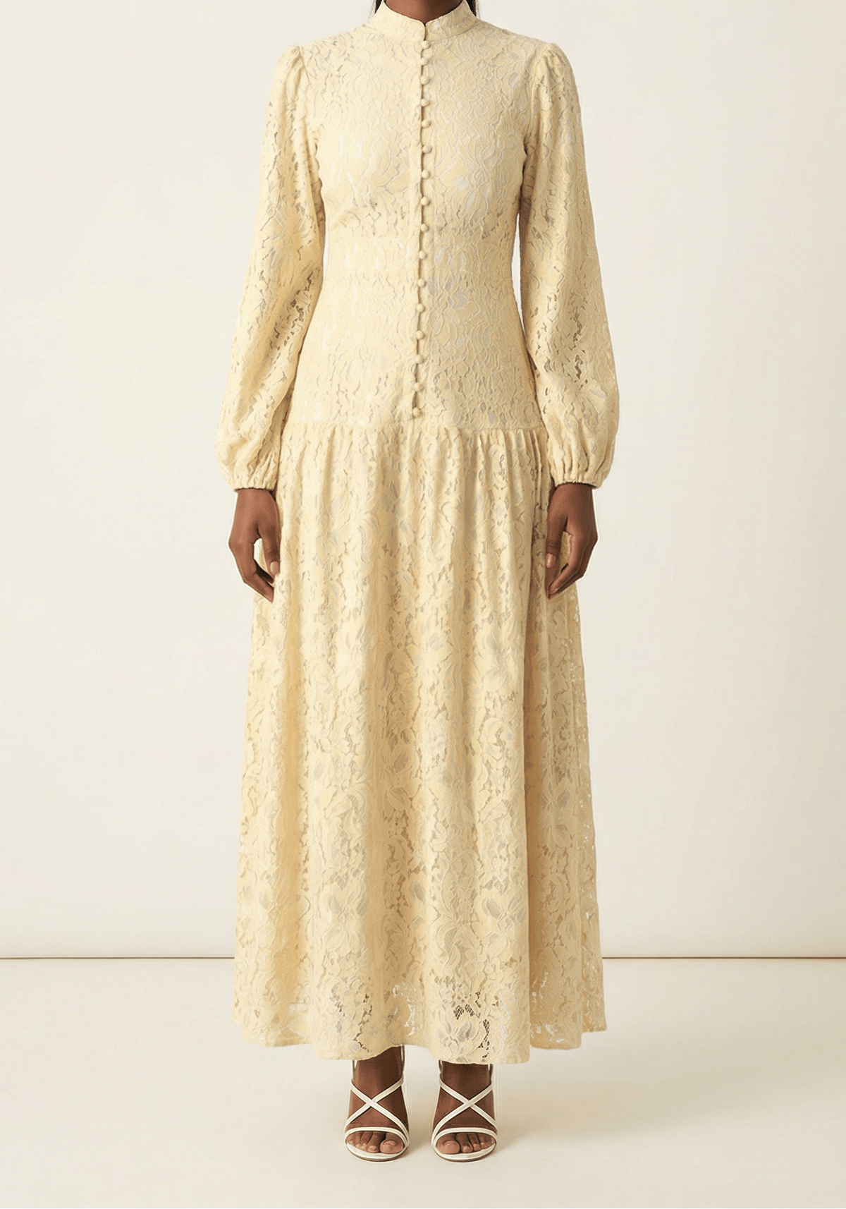 Ivory Romantic and feminine lace maxi dress Kabayare