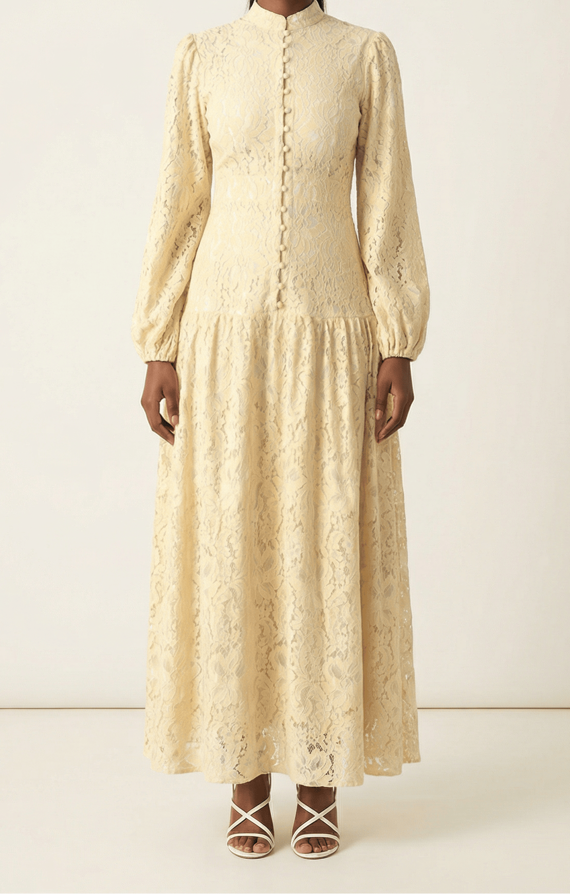 Ivory Romantic and feminine lace maxi dress Kabayare
