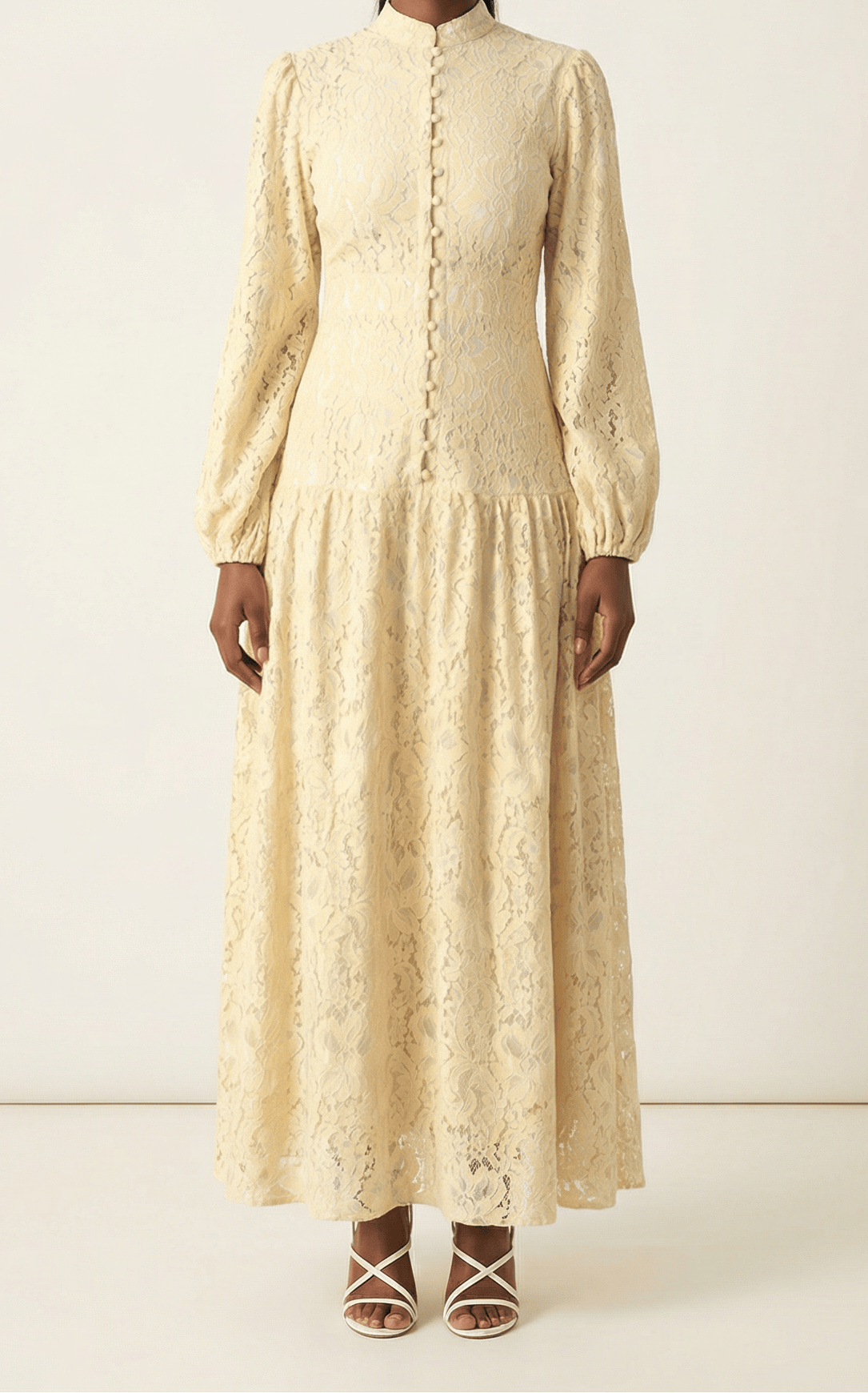 Ivory Romantic and feminine lace maxi dress Kabayare