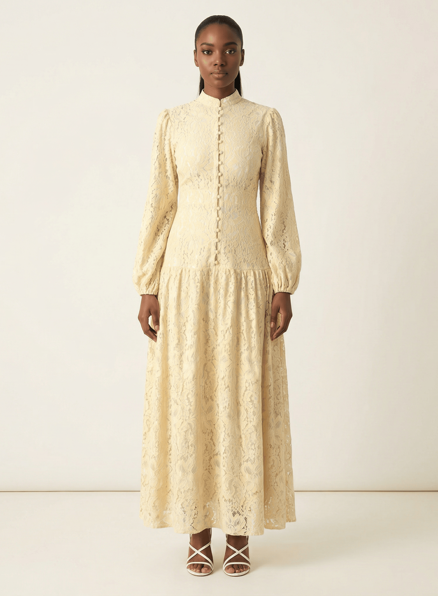 Ivory Romantic and feminine lace maxi dress Kabayare